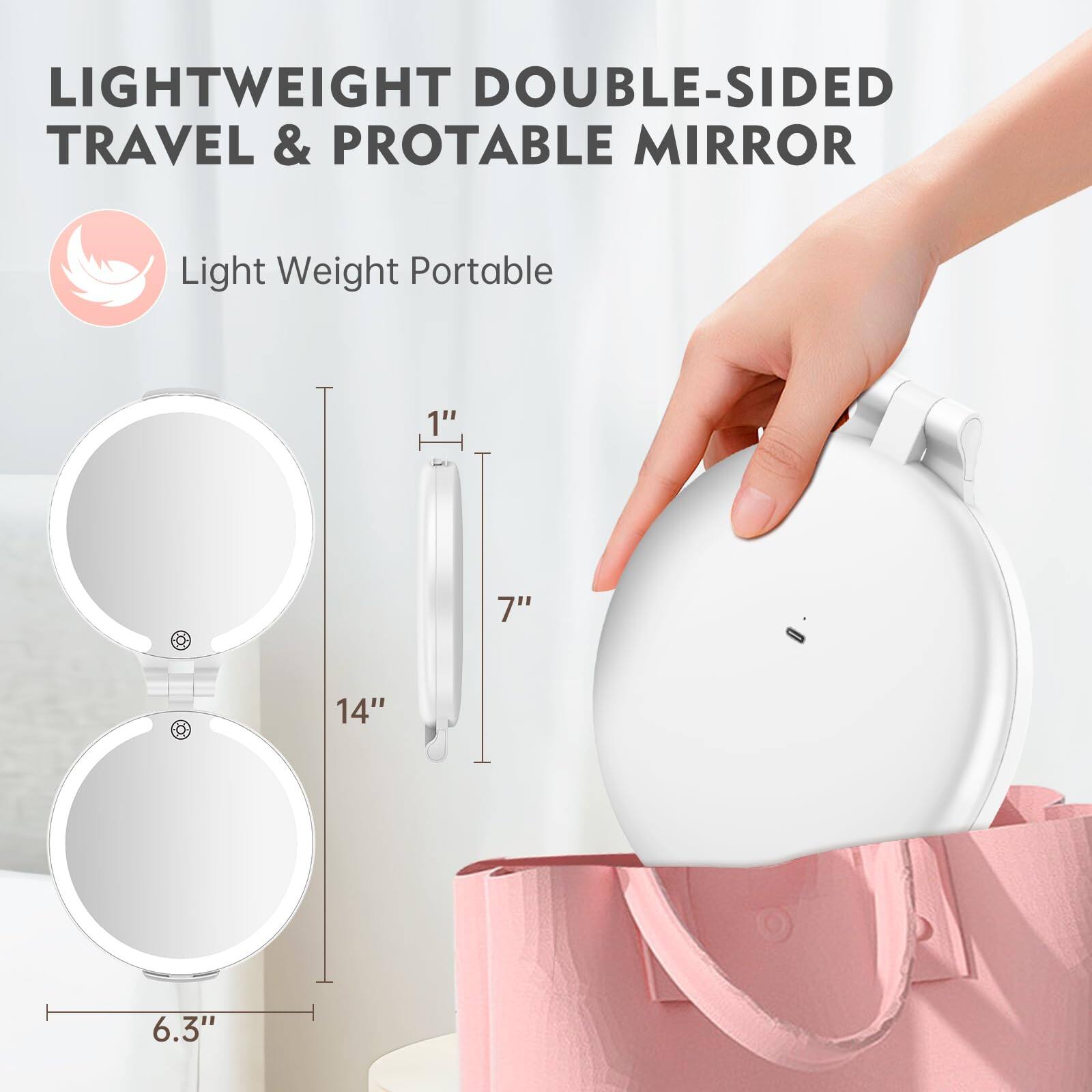 LIGHTWEIGHT DOUBLE-SIDED TRAVEL & PORTABLE MIRROR

Light Weight Portable

1" 7" 14" 6.3"