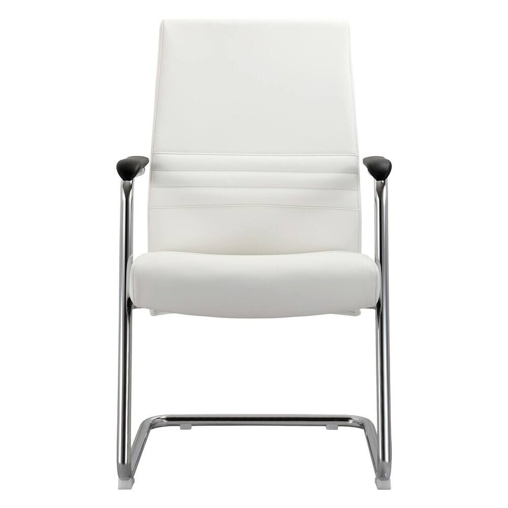 Alt View 2. LeisureMod - Aleen Office Chair in Upholstered Leather and Iron Frame Comfortable Ergonomic Chair for Home Office, and Workspace - White.