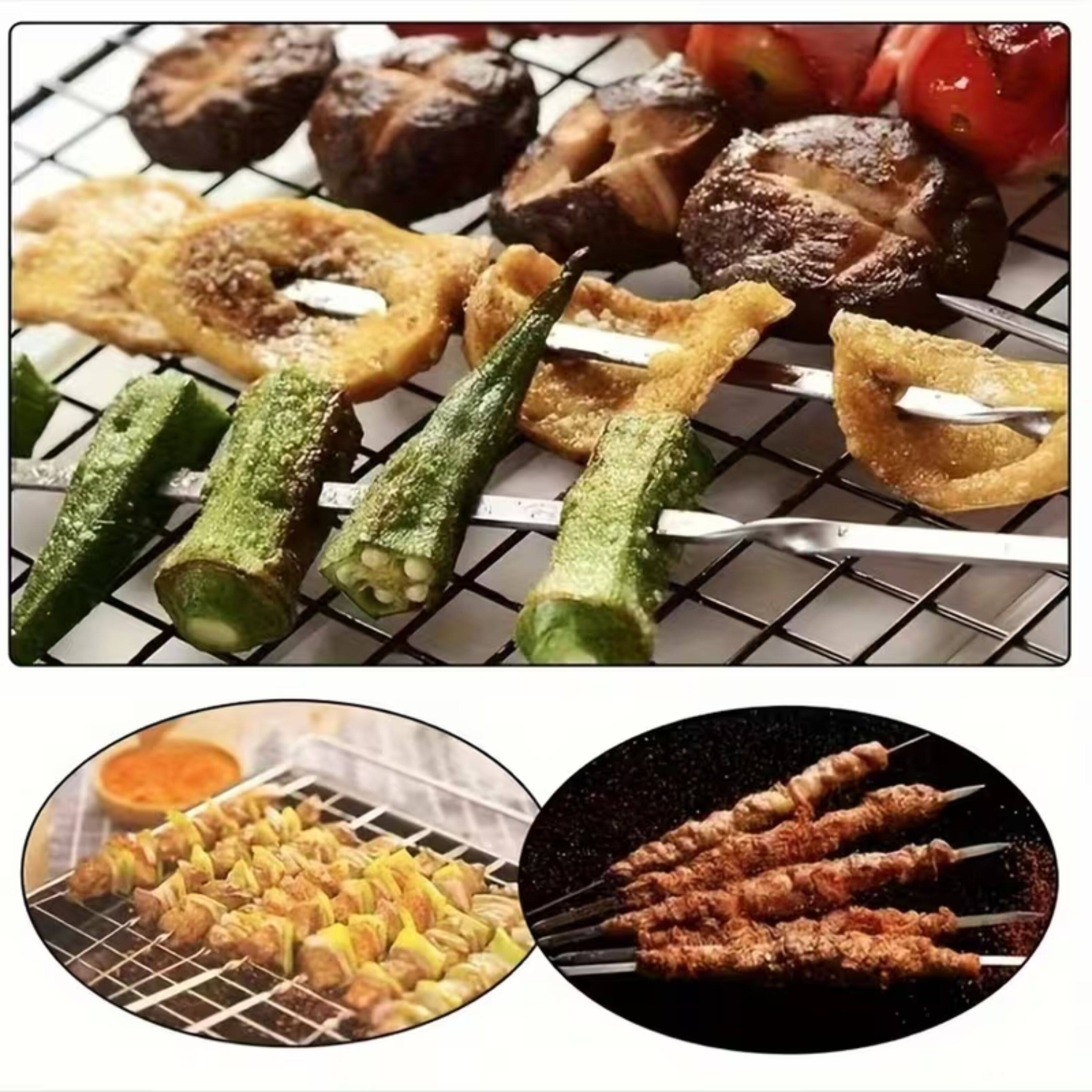Back. Kitcheniva - 13" Durable Stainless Steel BBQ Skewers with Storage Tube 20 Pcs - Ideal for Meats, Vegetables, Marshmallows.