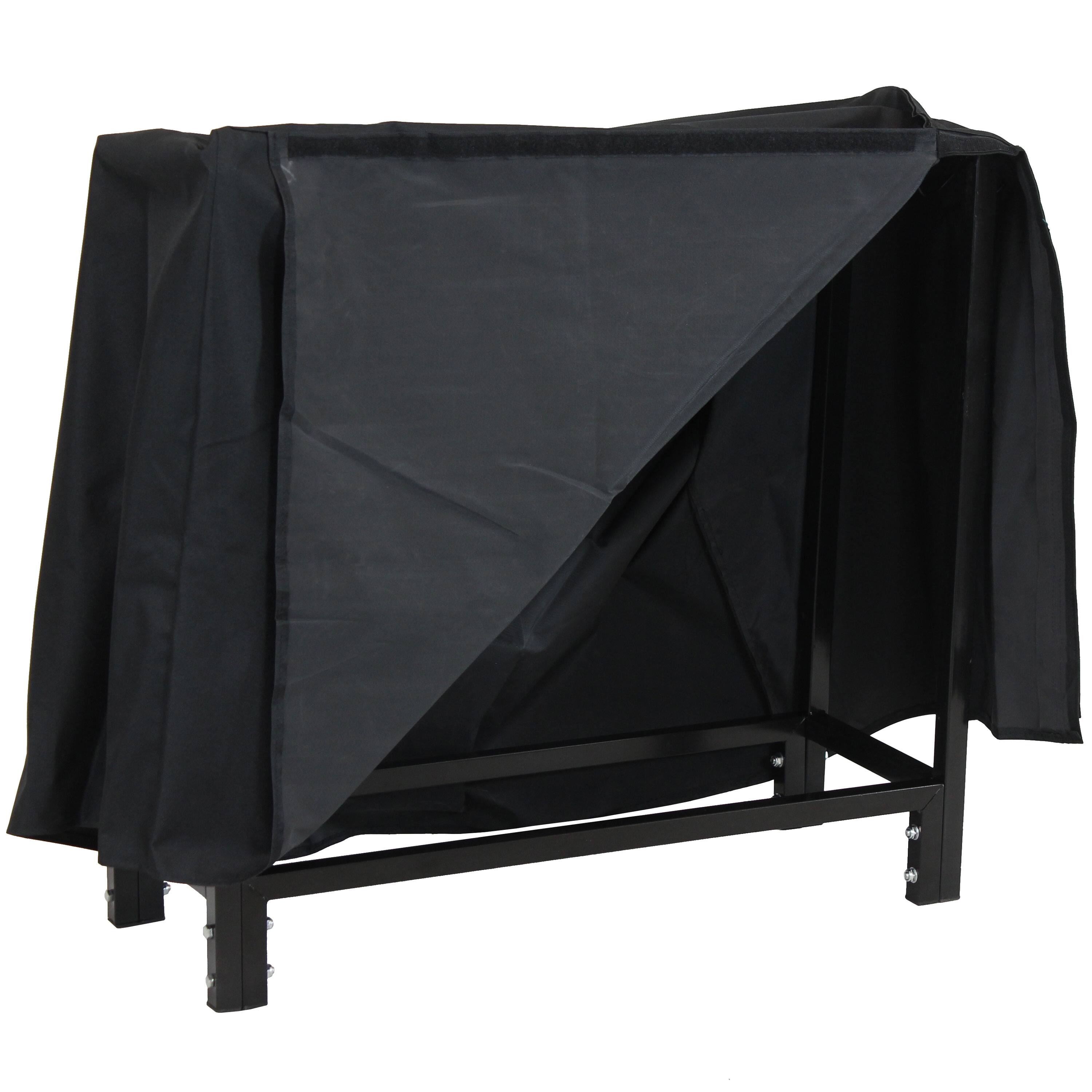 Sunnydaze - 30 in Powder-Coated Steel Firewood Log Rack and Cover - Black