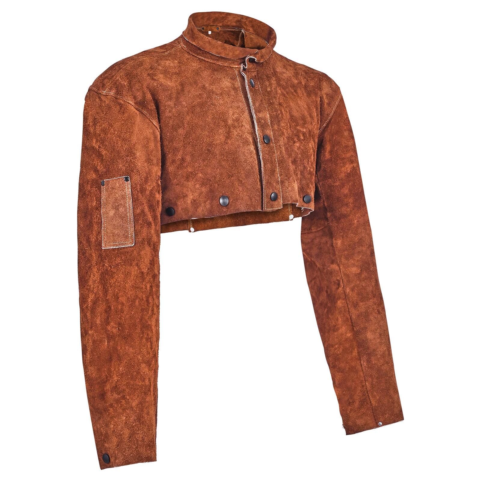 Alt View 5. VEVOR - Leather Welding Cape Sleeve, Heavy Duty Flame Resistant Cowhide Safety Cape Sleeves for Men Women, Heat-Resistant - Brown.