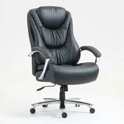 Front. Kadyn - High Back PU Leather Office Chair, Ergonomic Lumbar Support, 4-Level Gas Lift, Executive Desk Chair, Black - Black.