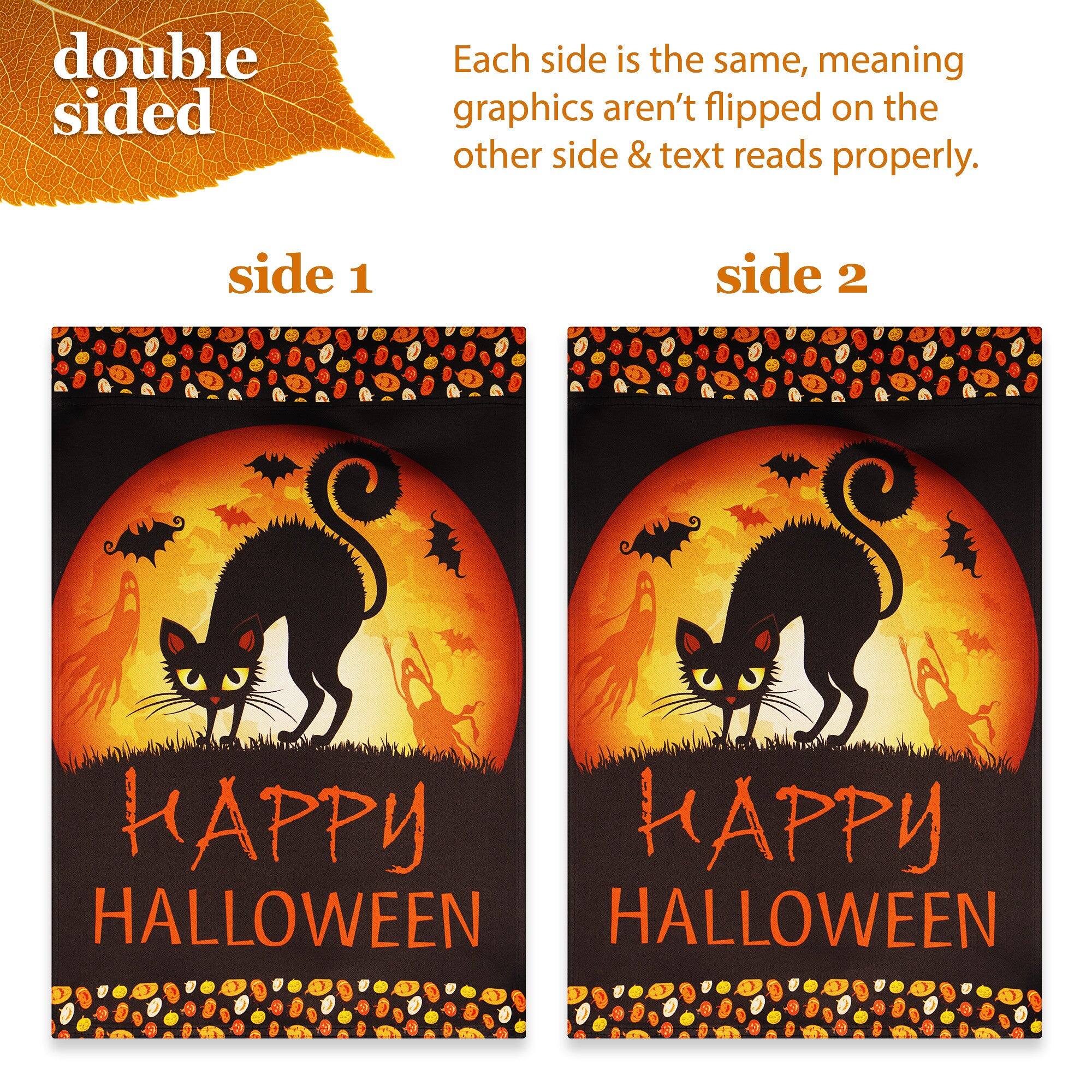 double sided

Each side is the same, meaning graphics aren't flipped on the other side & text reads properly.

side 1

HAPPY HALLOWEEN

side 2

HAPPY HALLOWEEN