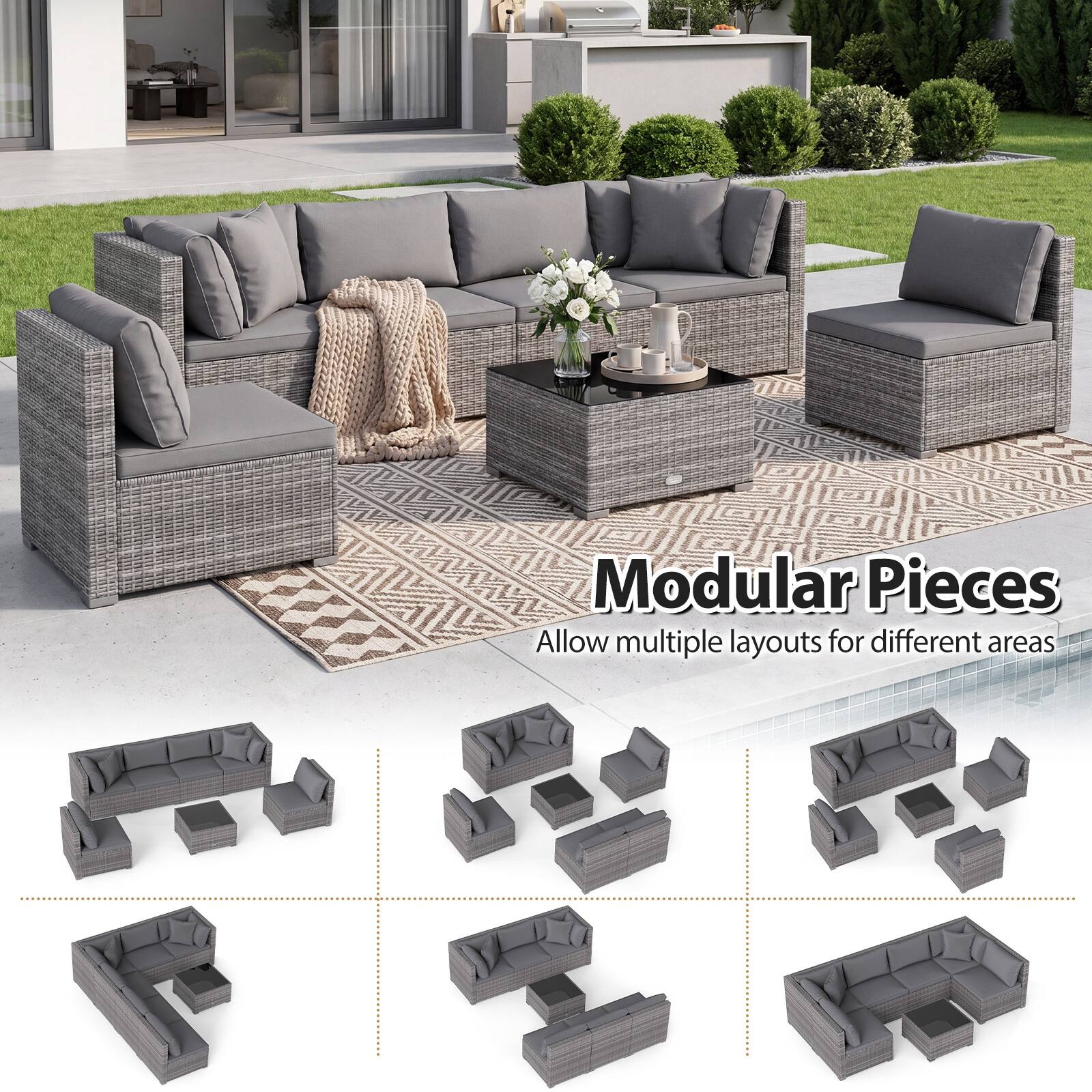 Modular Pieces  
Allow multiple layouts for different areas