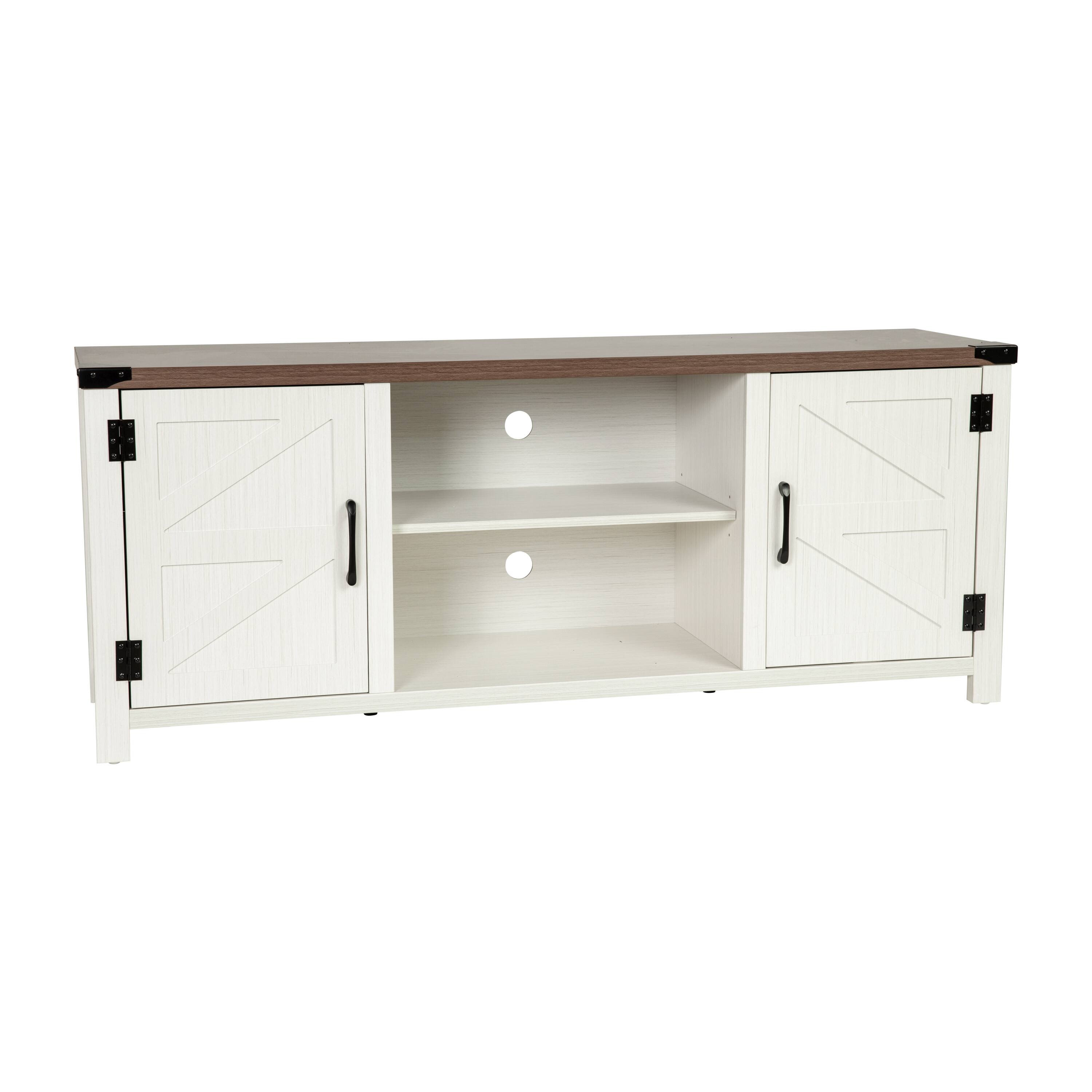 Front. Alamont Home - 59 Inch Barn Door TV Stand Fits up to 65" TV's with Adjustable Shelf - White/Walnut.