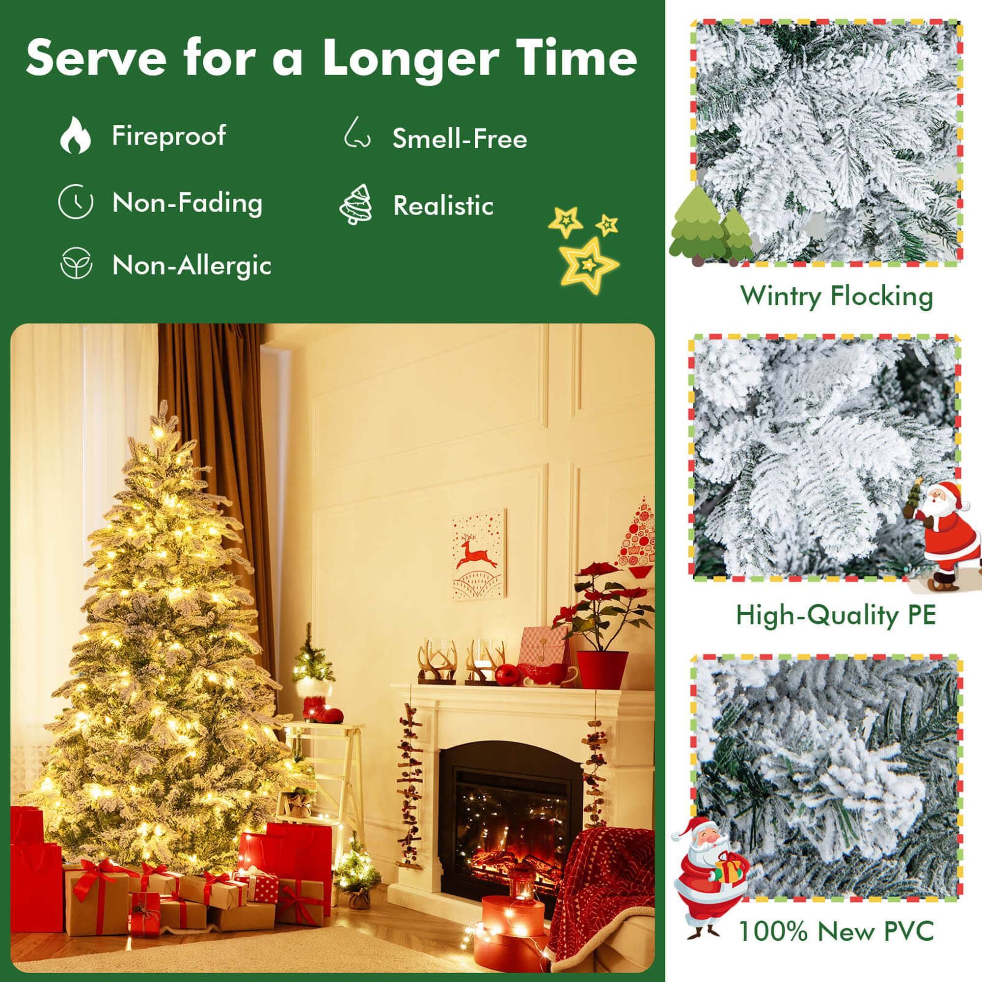 Serve for a Longer Time: Fireproof, Smell-Free, Non-Fading, Realistic, Non-Allergic, Wintry Flocking, High-Quality PE, 100% New PVC.
