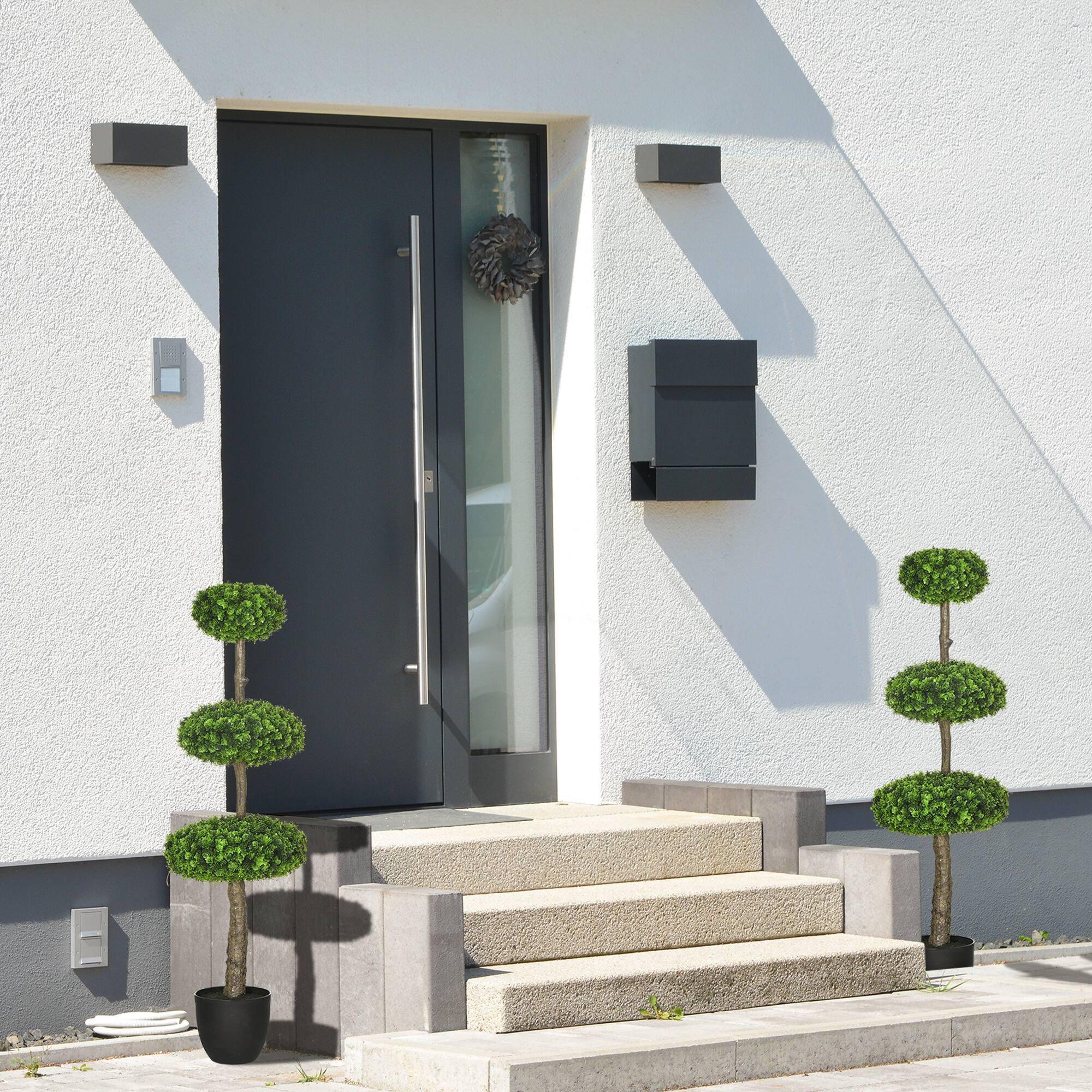 Alt View 1. Homcom - Set of 2 Artificial Boxwood Topiary Trees in Pots, 43.25" Artificial Plants Faux Trees for Home Office, Living Room - Green.