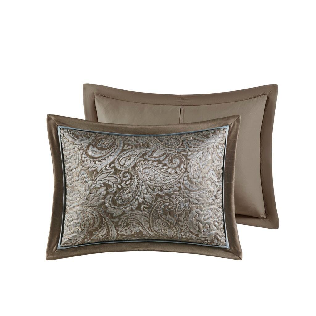 Alt View 4. Gracie Mills - Gracie Mills Thornton 5-Piece Reversible Jacquard Bedspread Set with Throw Pillows - Blue/Brown.