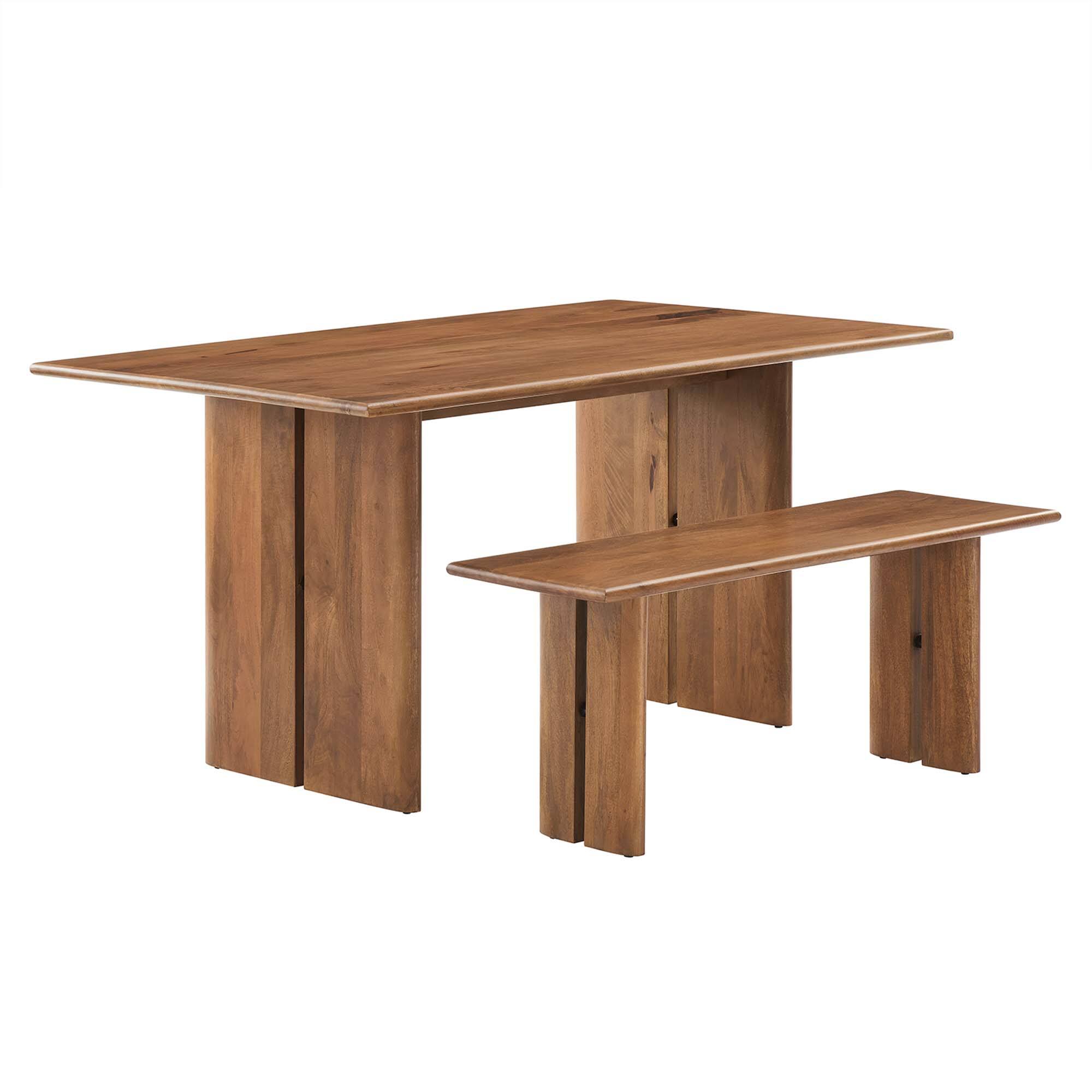 Angle. Modway - Amistad 60" Wood Dining Table and Bench Set - Brown.
