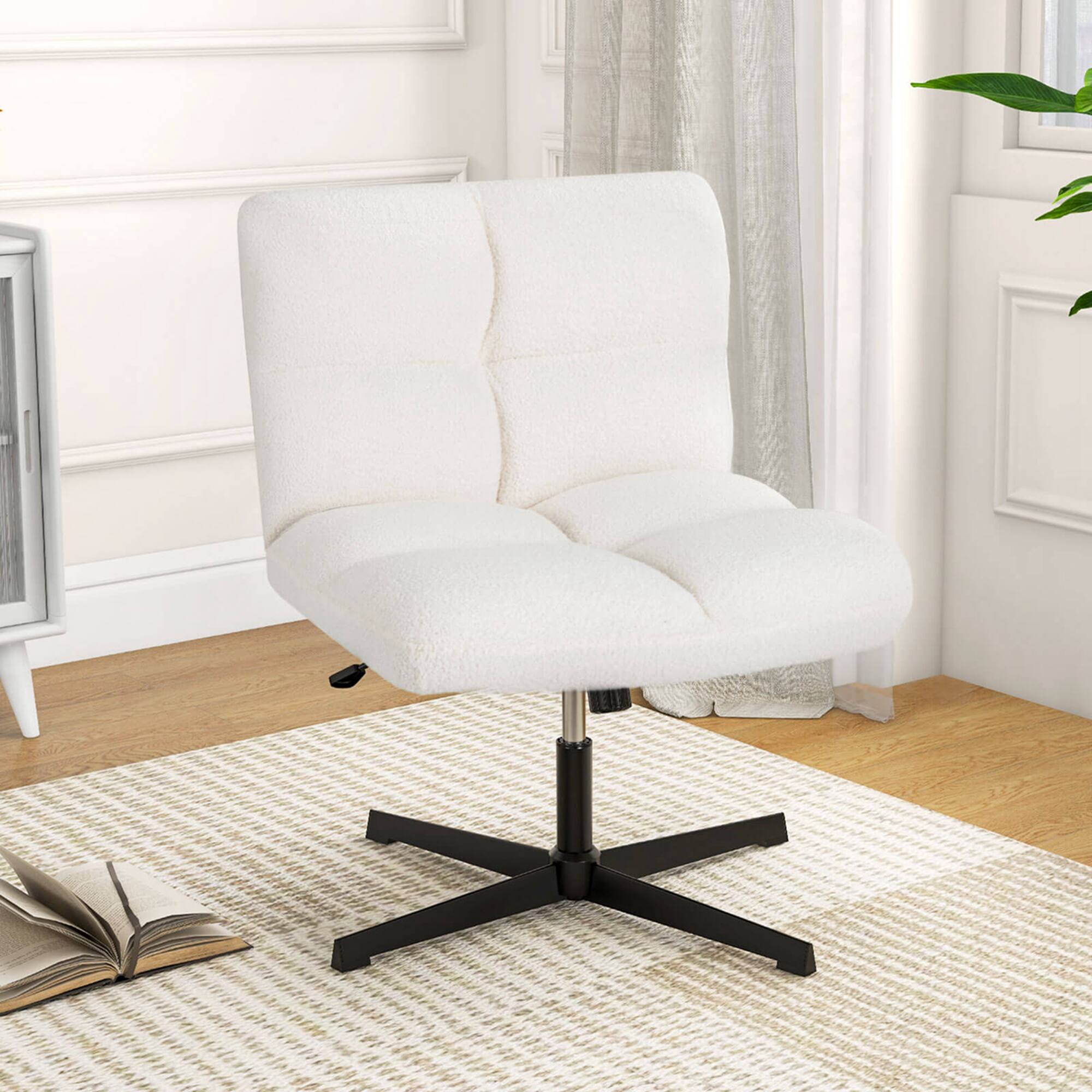 Alt View 11. Costway - 360° Rotation Soft Faux Fabric Office Study Chair with Adjustable Support - White.