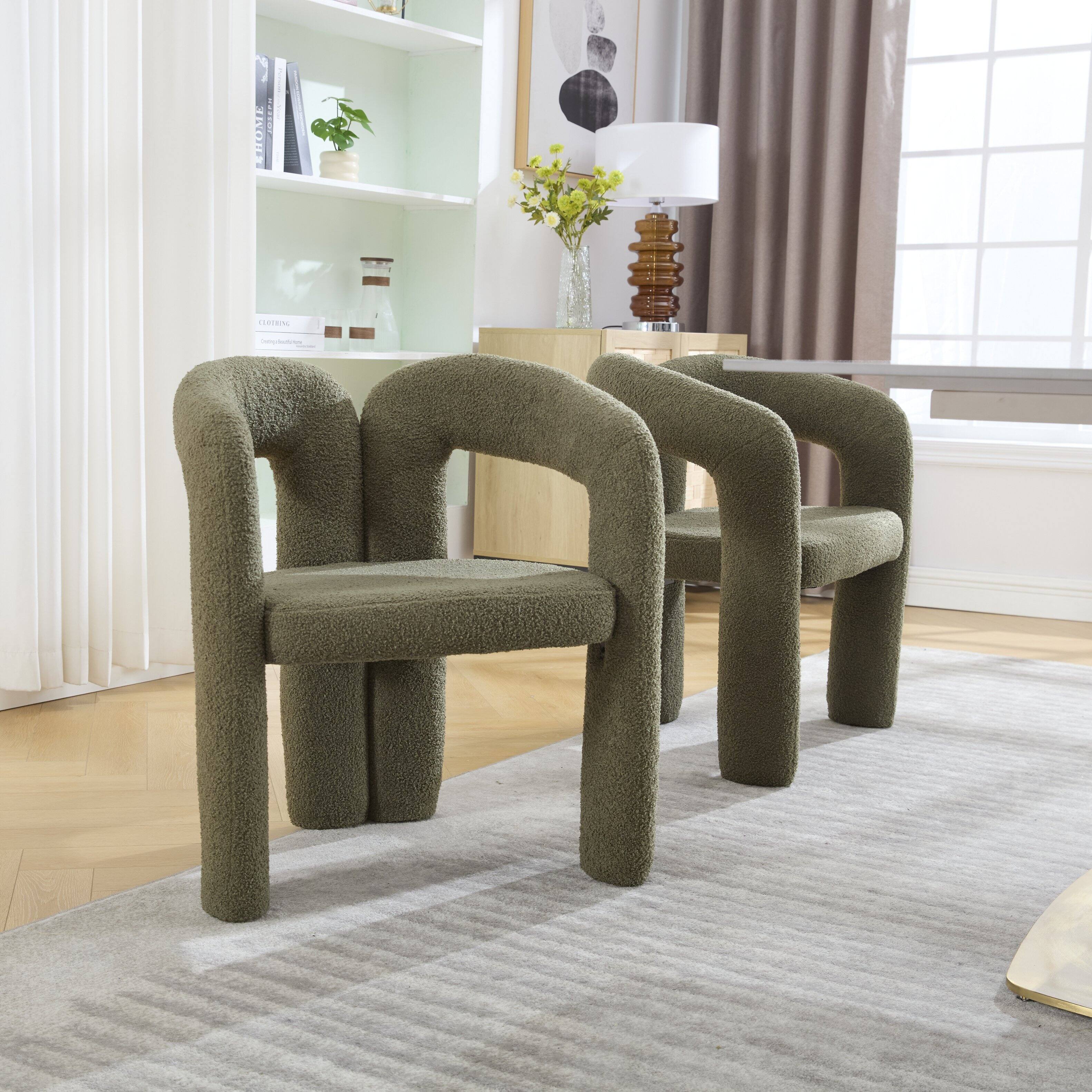 Alt View 8. Trinkets Crazed - Modern Barrel Dining Chairs Set of 2, Teddy Velvet Fabric Upholstered Kitchen  Accent Chairs with Arms/Open Back - Olive Green.
