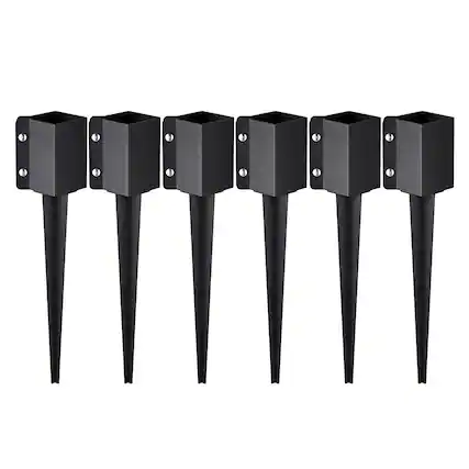 Front. VEVOR - Fence Post Anchor Ground Spike, 6 Pack 24 x 4 x 4 Inches Outer Diameter (Inner Diameter 3.5 x3.5 Inches) - Black.