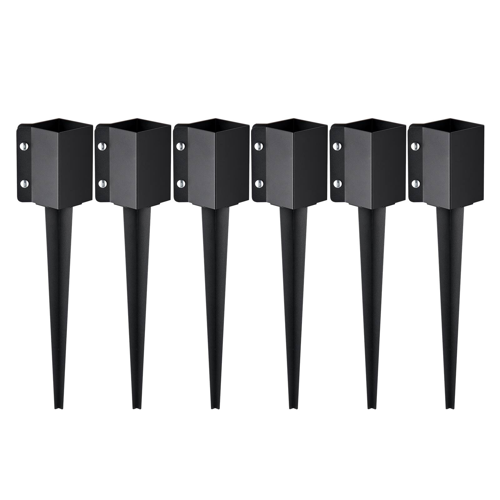 Front. VEVOR - Fence Post Anchor Ground Spike, 6 Pack 24 x 4 x 4 Inches Outer Diameter (Inner Diameter 3.5 x3.5 Inches) - Black.