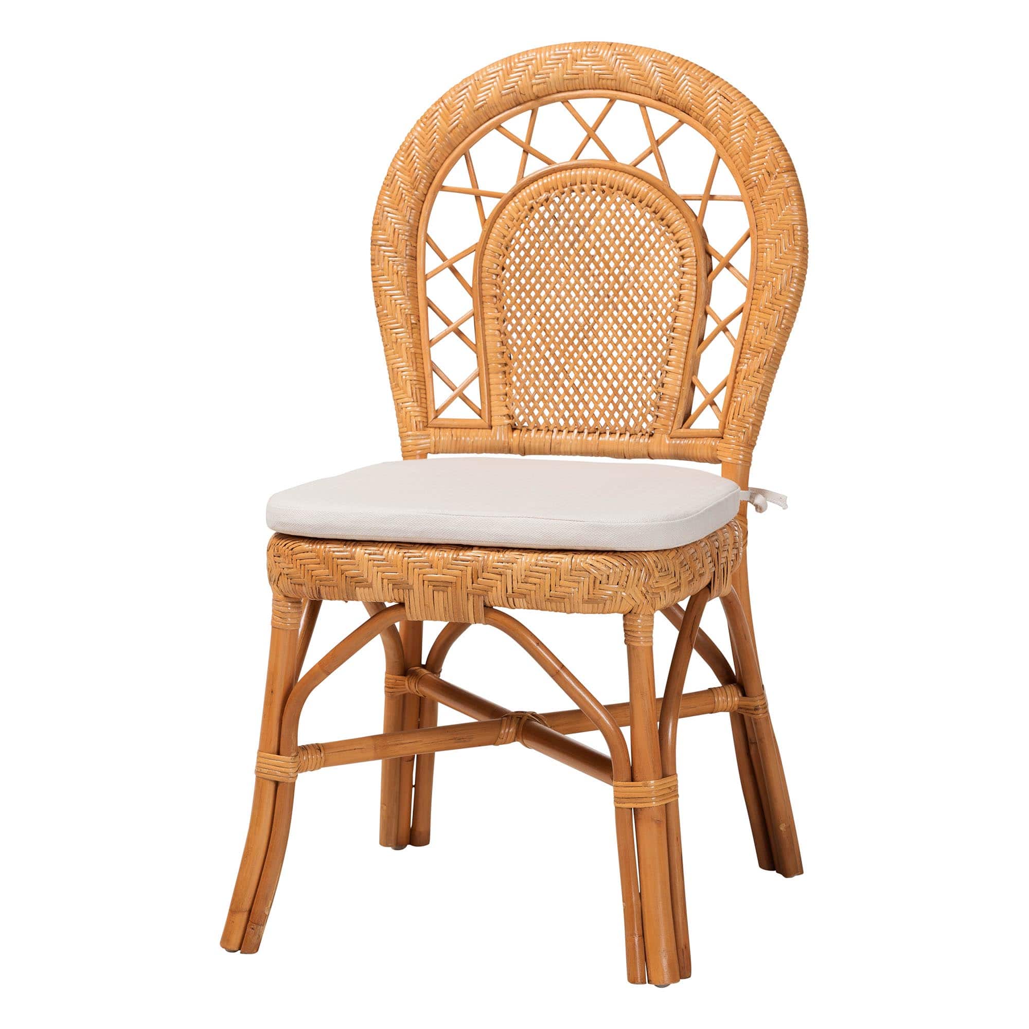 bali & pari - Adam Natural Rattan Dining Chair with Curved Backrest and Removable Cushion - Handwoven Wicker Accent Chair - Light Honey