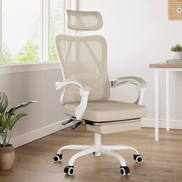 PexFix - Ergonomic Office Chair with 135° Recline, Adjustable Headrest & Lumbar Support, 400 lb Capacity - White+Khaki