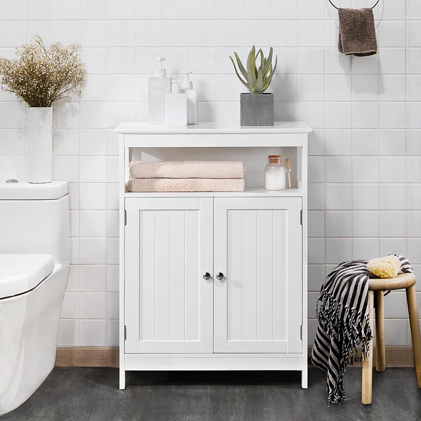 Alt View 1. Ecooso - Freestanding Bathroom Storage Cabinet with Double Shutter Doors - White.