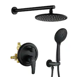 Boyel Living - 5-Spray Patterns with 2.66 GPM 9 in. Wall Mount Dual Shower Heads with Pressure Balance Round-In Valve - Matte Black