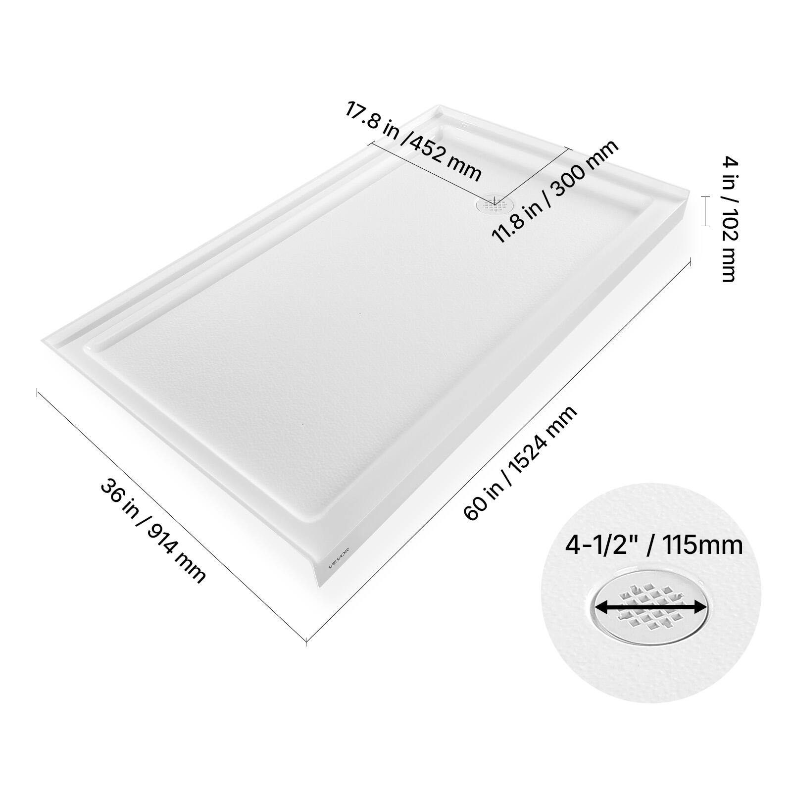 17.8 in / 452 mm  
11.8 in / 300 mm  
4 in / 102 mm  
36 in / 914 mm  
60 in / 1524 mm  
4-1/2" / 115mm