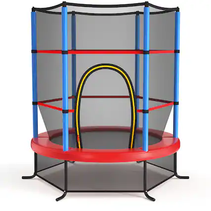 Front. Gymax - Gymax 55'' Trampoline for Kids Recreational Trampoline w/ Safety Enclosure Multicolor - Multicolor.