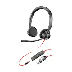 Front. HP - HP Poly Blackwire 3325 USB-C Wired Stereo Headset, Black - Red.