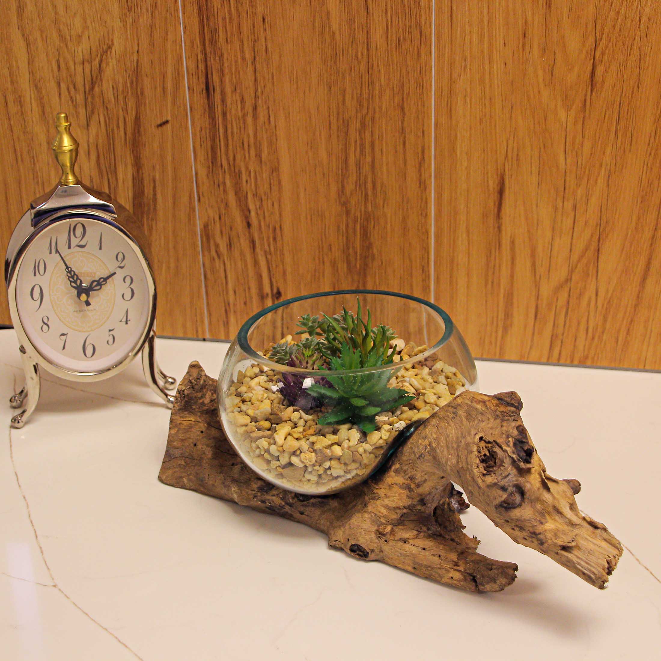 Alt View 3. Zeckos - Melted Glass On Teak Driftwood Decorative Bowl/Vase/Terrarium Planter 6 Inch - Brown.