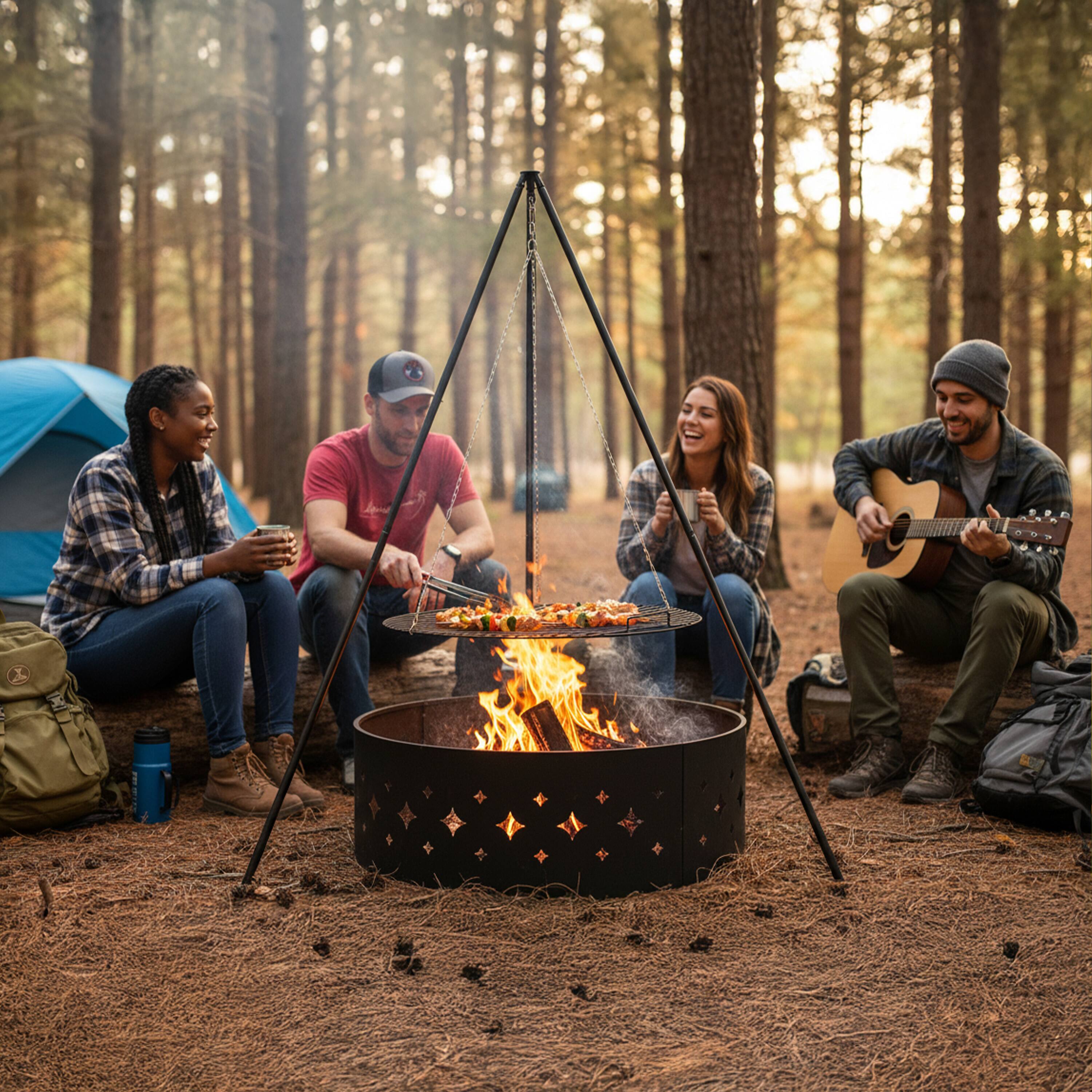 Alt View 9. Sunnydaze - 30" Powder-Coated Steel Fire Pit Tripod Grilling Set for Cooking - Black.