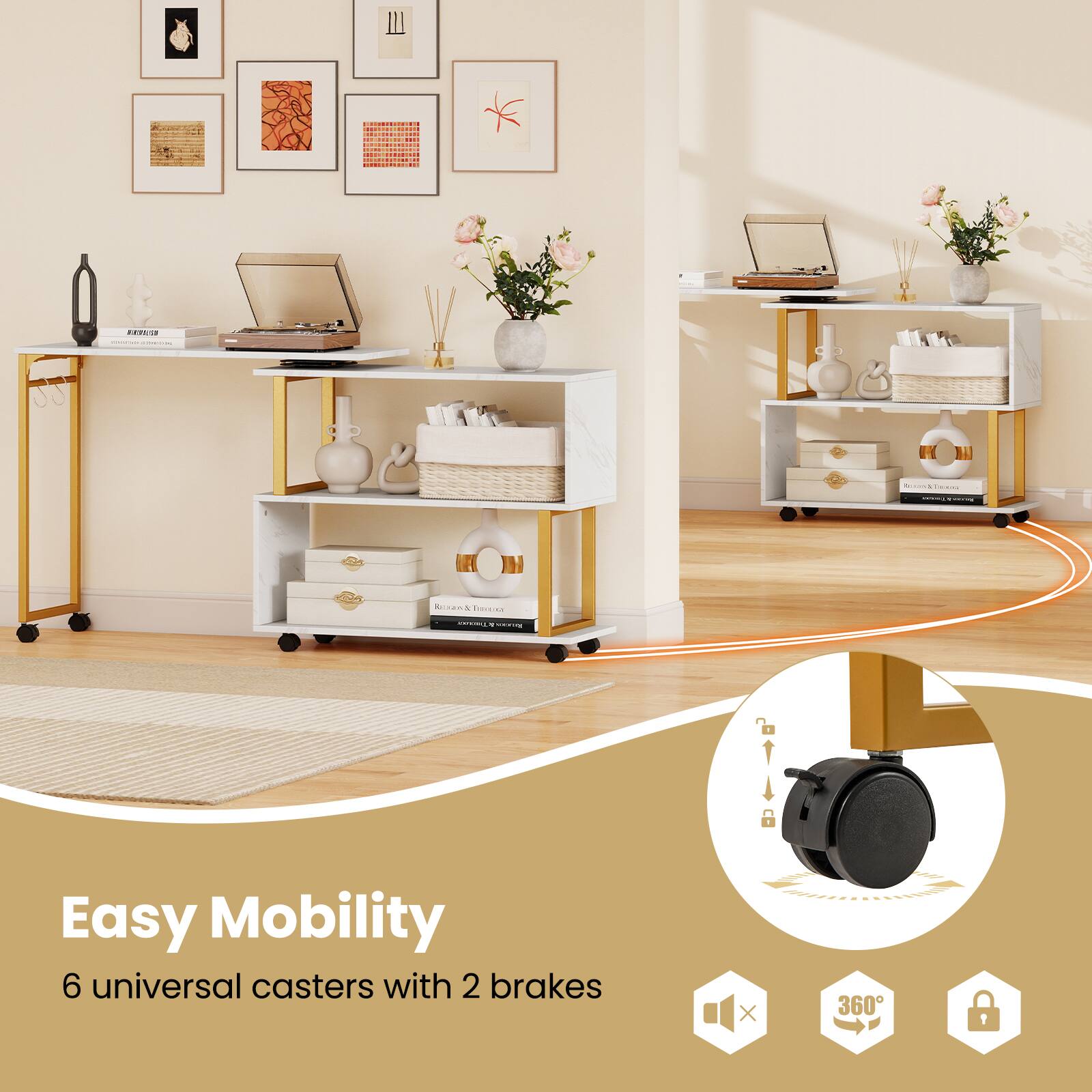 Easy Mobility  
6 universal casters with 2 brakes