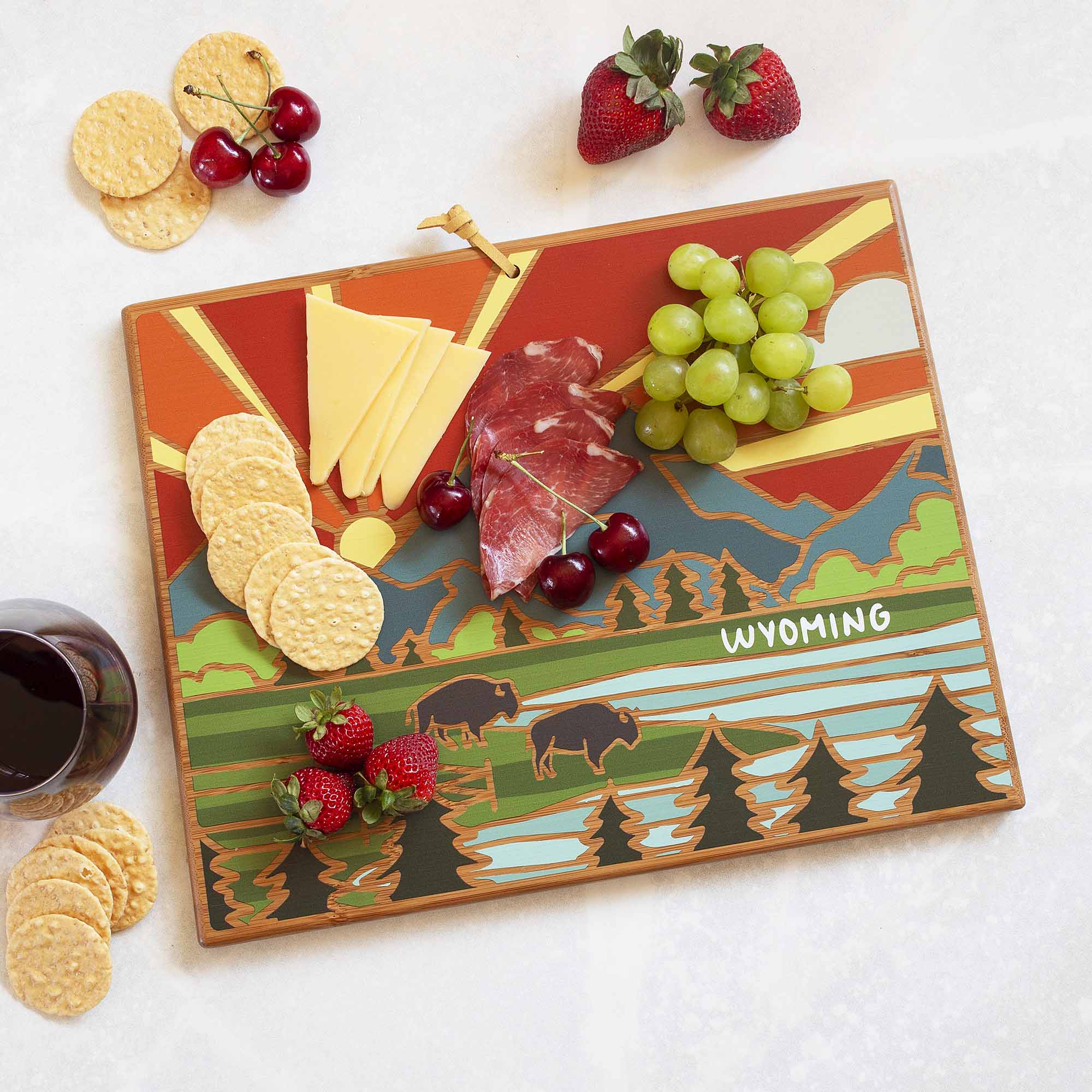 Angle. Totally Bamboo - Wyoming Cutting Board with Artwork by Summer Stokes.