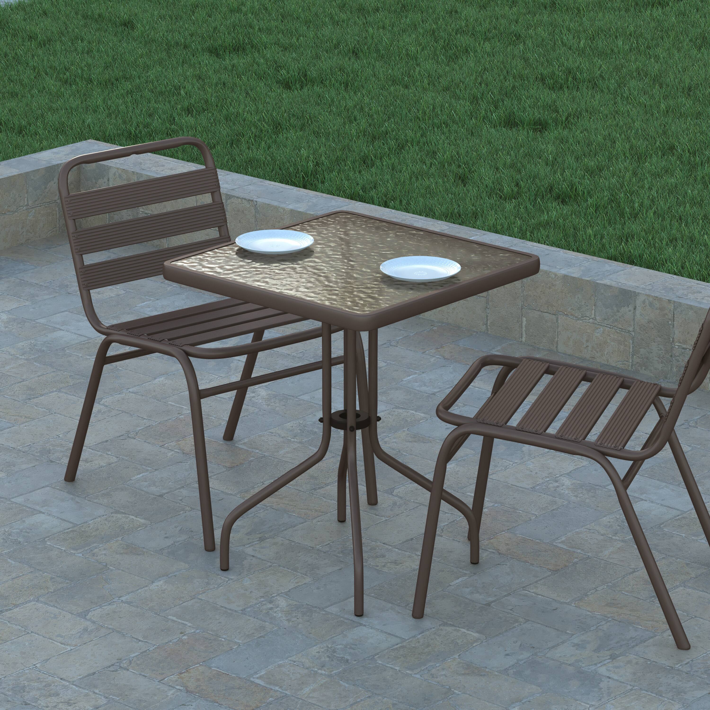 Alt View 3. Emma + Oliver - 23.5" Square Tempered Glass Metal Table with Smooth Ripple Design Top - Clear Top/Bronze Frame.