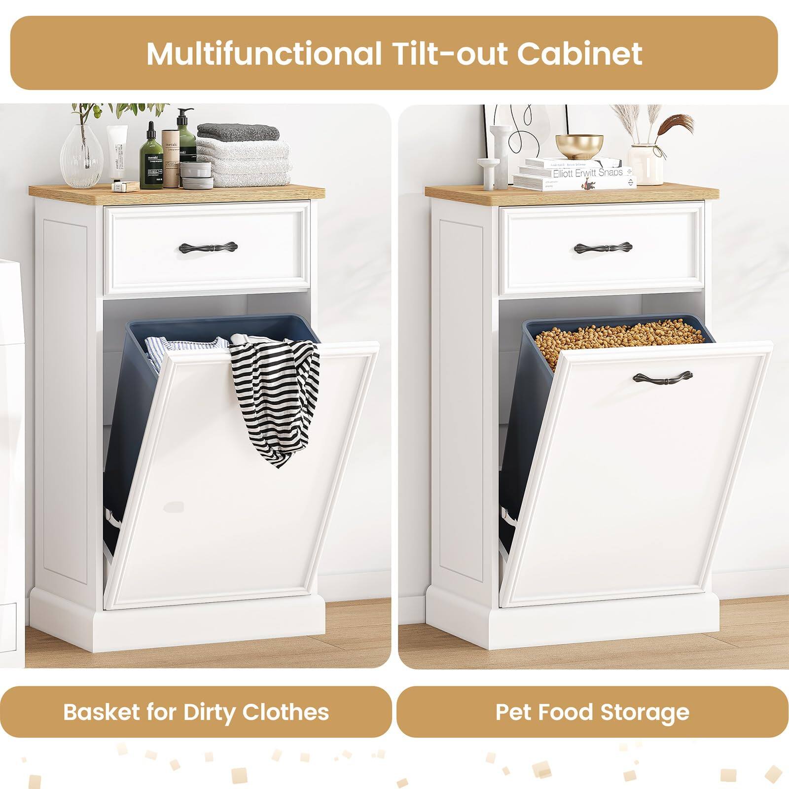 Multifunctional Tilt-out Cabinet

Basket for Dirty Clothes

Pet Food Storage