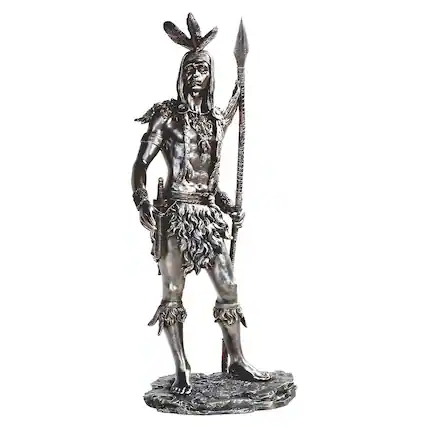 Front. FC Design - FC Design 19.25"H Native American Warrior w/ Spear Native American Figurine Statue Office Desk Tabletop Home Decor Gift - Multi-Color.