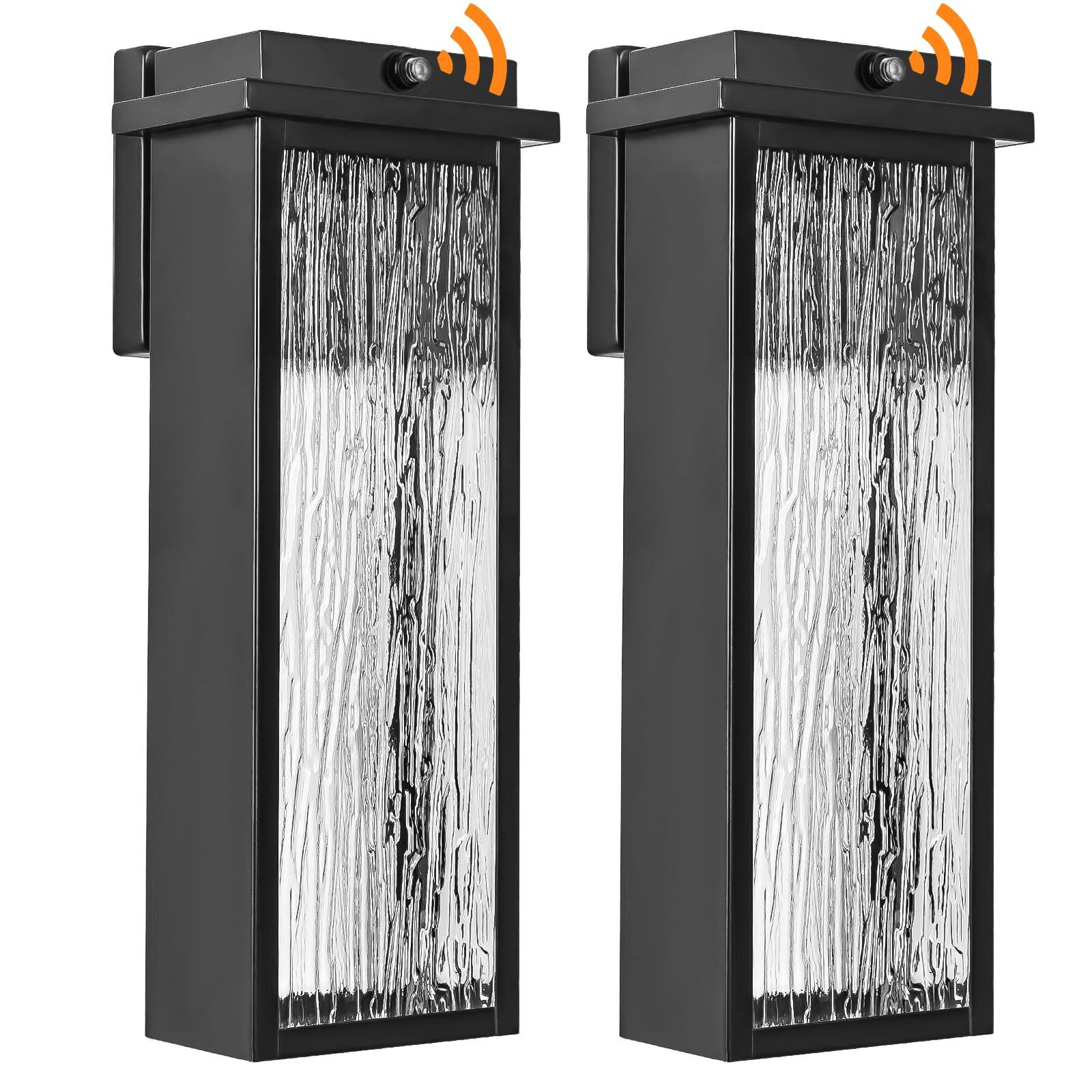 Front. Ecooso - Outdoor Wall Light Fixture, Dusk to Dawn Anti-Rust LED Lantern for Porch, Garage, and Patio - Black.