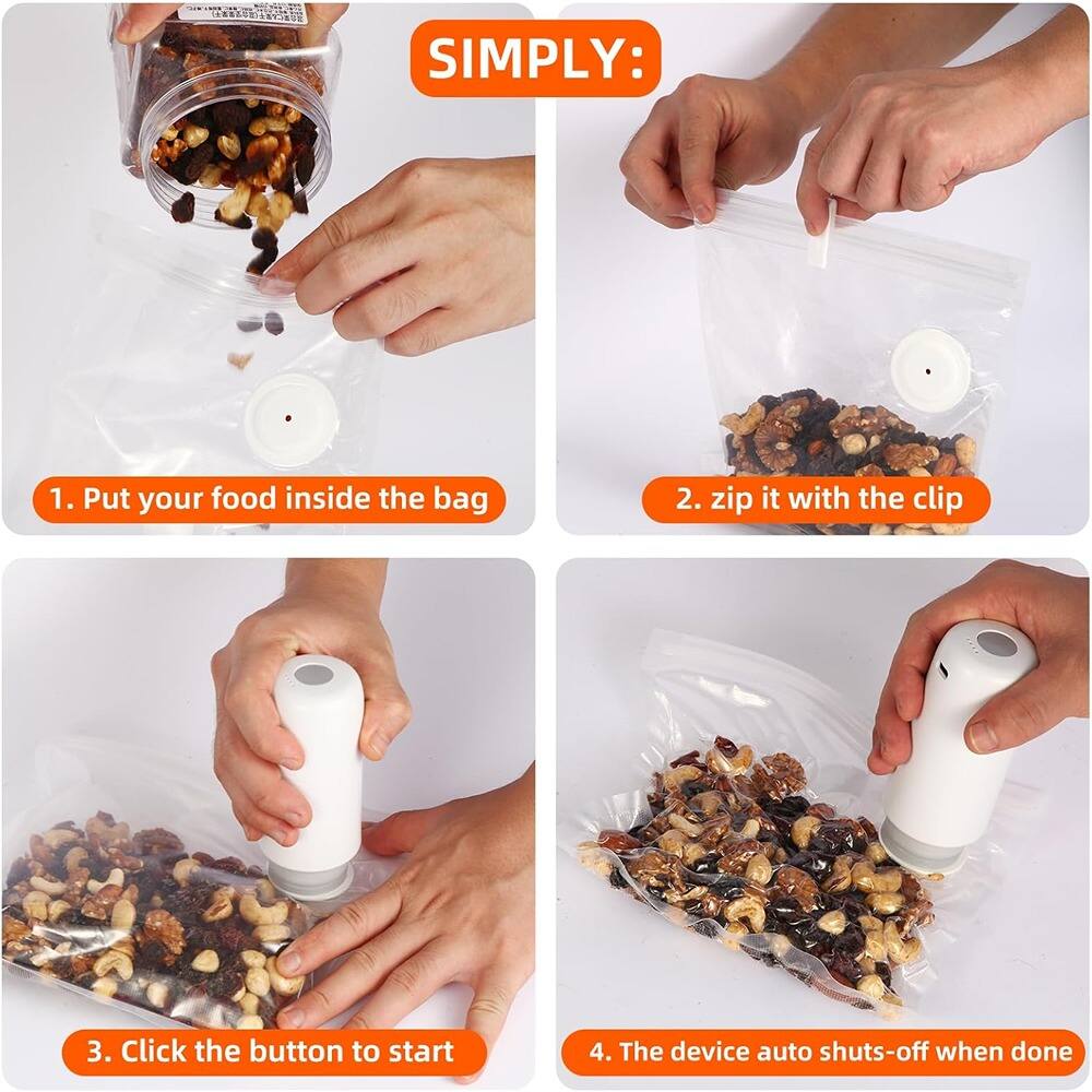 ACJPR - Handheld Vacuum Sealer Kit, Cordless Automatic Pump, Type-C Charging, 5 Bags - White