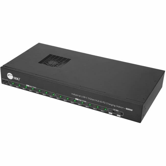 SIIG Inc - SIIG 16-port Industrial 600W USB-C PD Charging Station with 5Gbps USB Hub - SIIG Industrial Grade PD Charging Station - Black