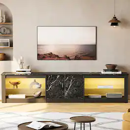 Bestier - 80 Inch TV Stand for TVs up to 85" with LED Stripe Entertainment Center for Living Room - Black