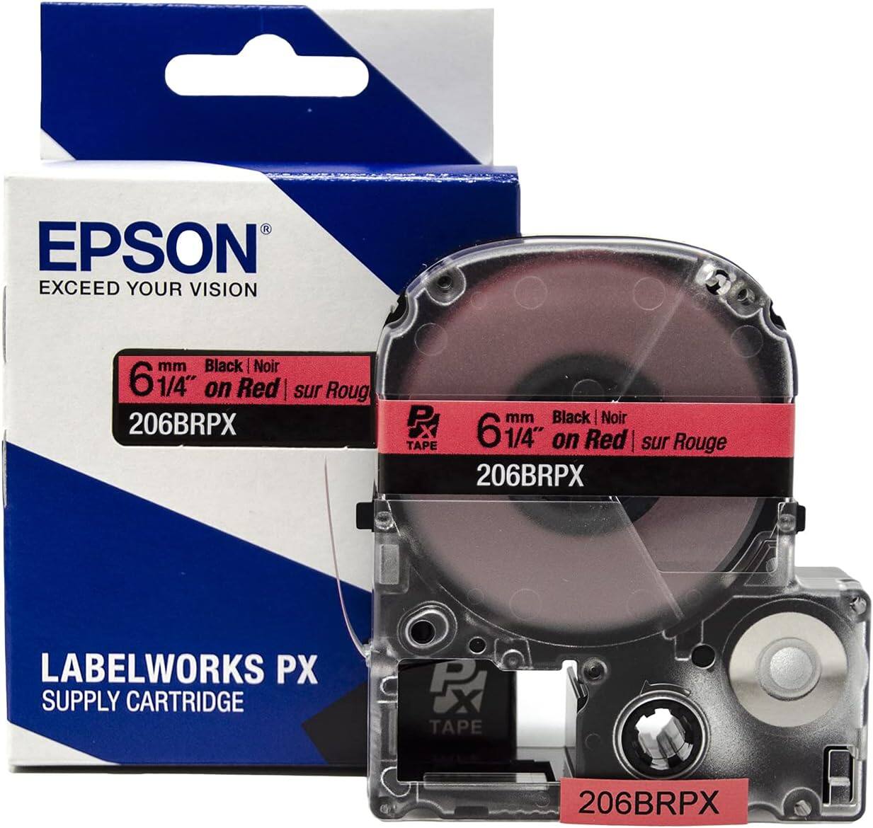 EPSON  
EXCEED YOUR VISION  

6 mm Black | Noir  
6 1/4" on Red | sur Rouge  
206BRPX  

LABELWORKS PX  
SUPPLY CARTRIDGE  

TAPE  
206BRPX