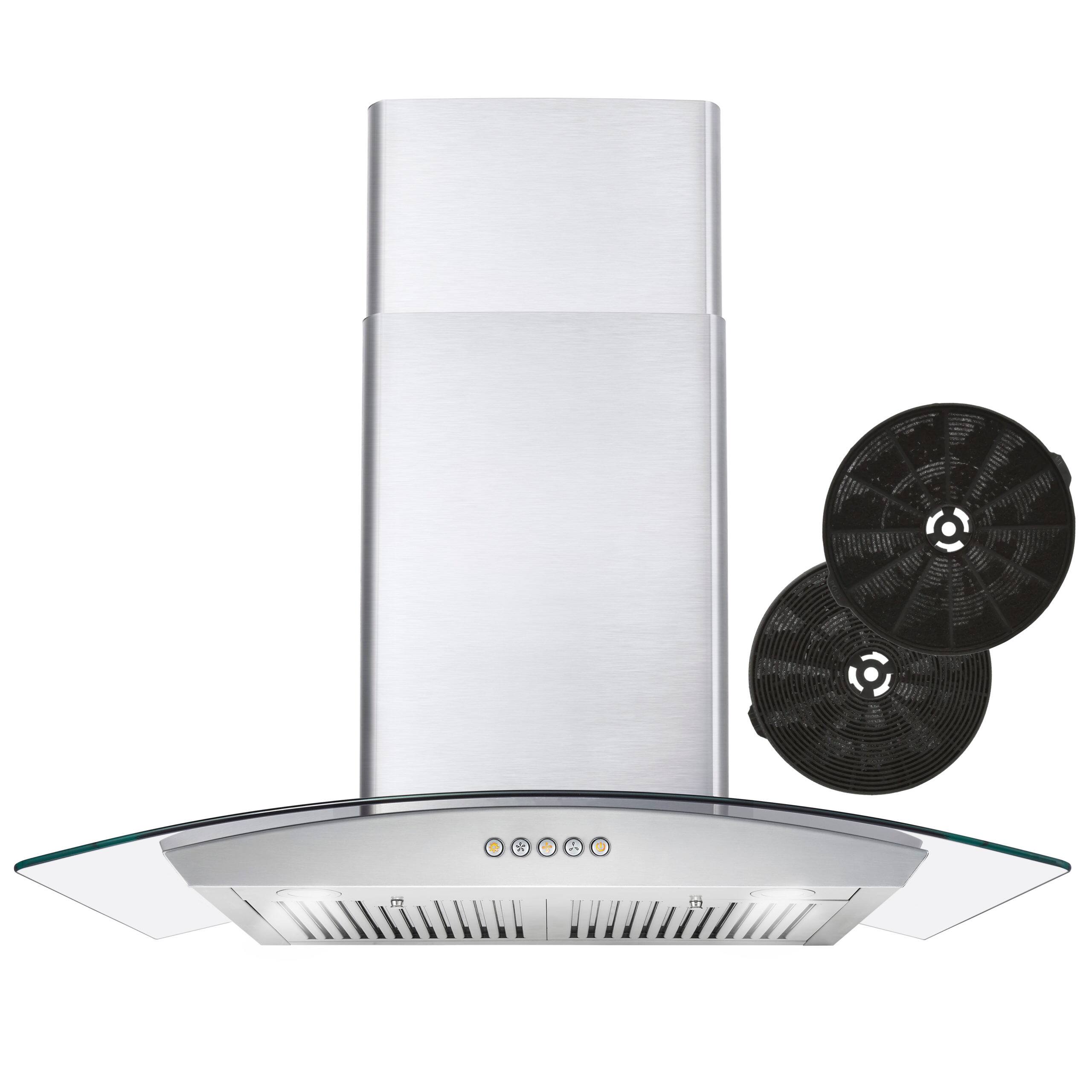 Front. COSMO - 30 in. Vista Collection 380 CFM Ductless Wall Mount Range Hood, Button Controls, LED Lights - Stainless Steel.