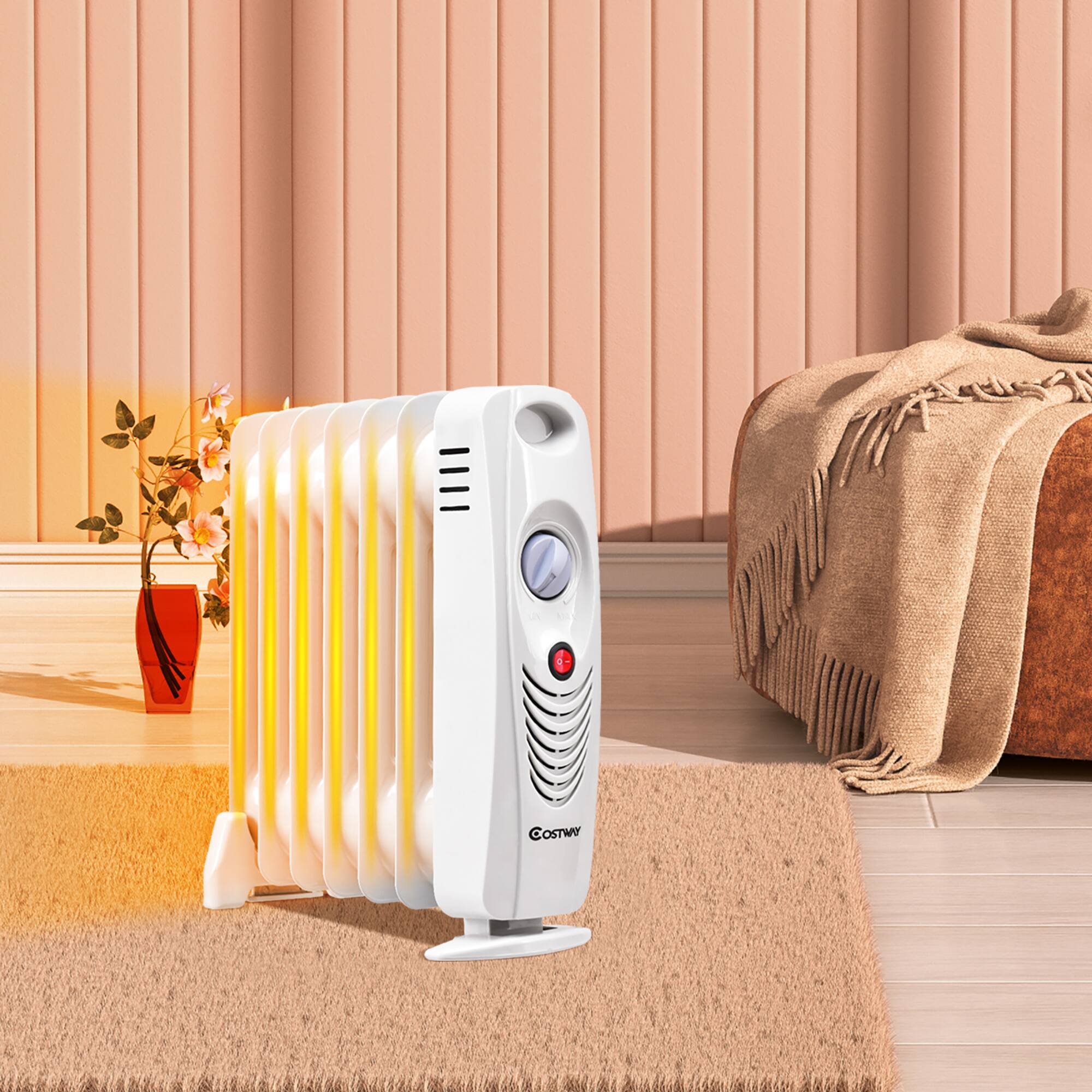Alt View 1. Costway - Costway 700 W Portable Mini Electric Oil Filled Radiator Heater 7-Fin Thermostat Home - White.