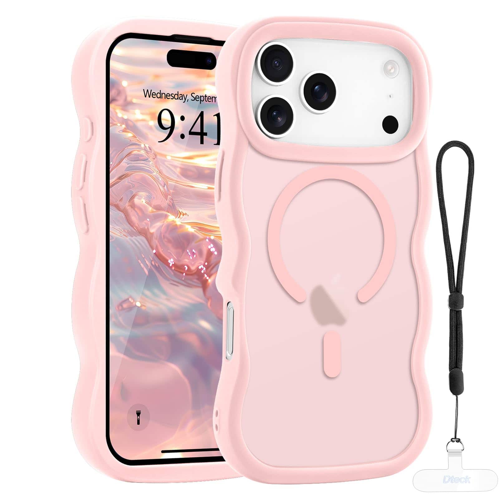 Dteck - Curly Wavy Frame Case for iPhone 17 Pro Max, Compatible with MagSafe, Shockproof Translucent Frosted Back Phone Cover - Pink price history on PriceWatchPro