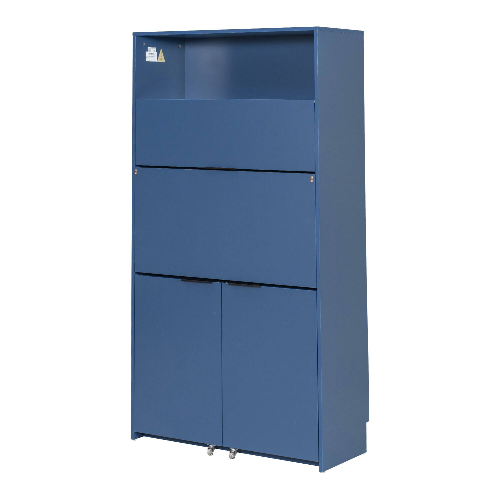 Alt View 8. Forest'nSky - 69" Tall Kitchen Pantry Cabinet with Hutch, Foldable Workstation & Power Outlet, Dark Blue - Dark Blue.