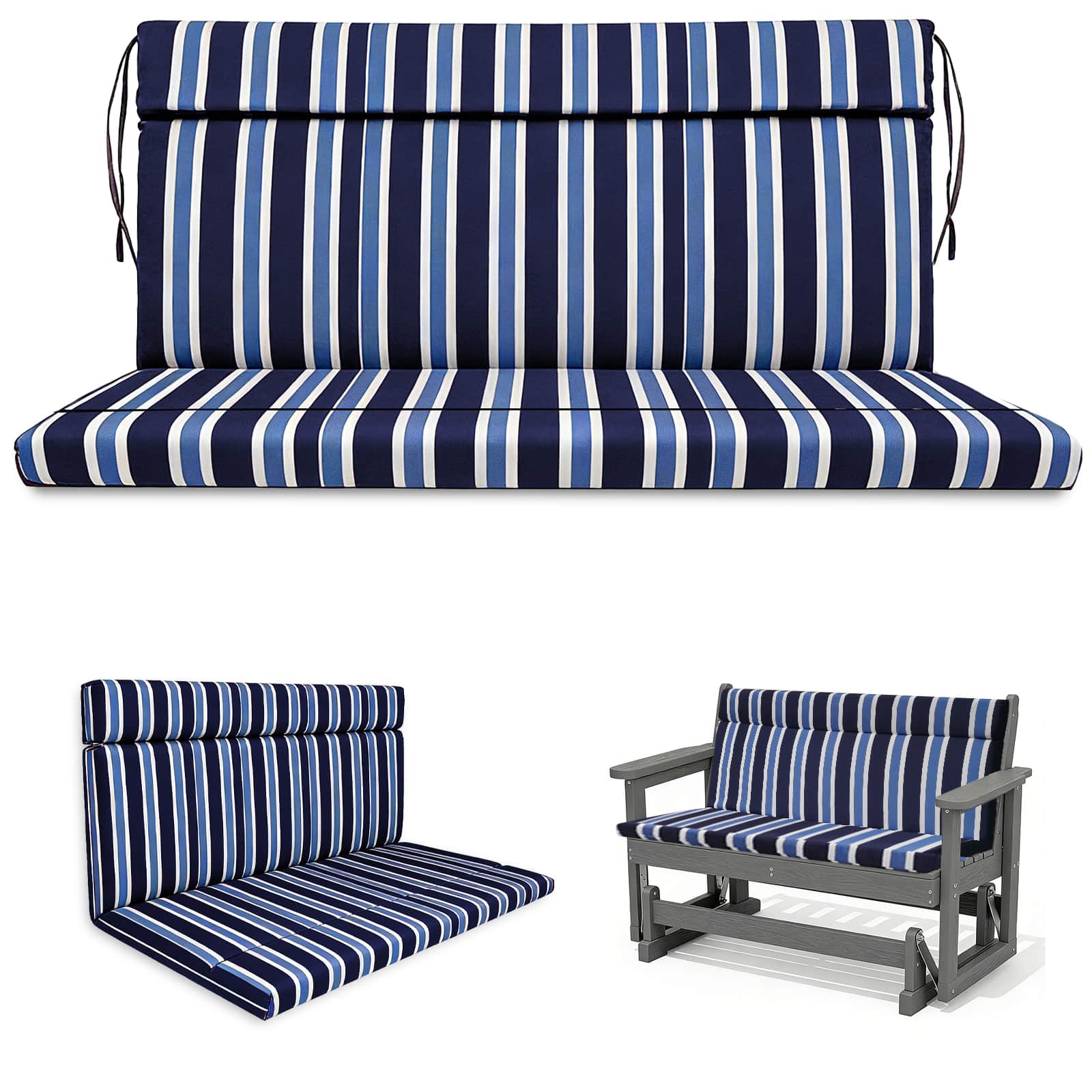 Chateau Abodes - Outdoor Loveseat Glider Cushion, 42” x 48” Waterproof Patio Seat Pad for Bench, Swing & Outdoor Furniture - Purple and Blue Stripes