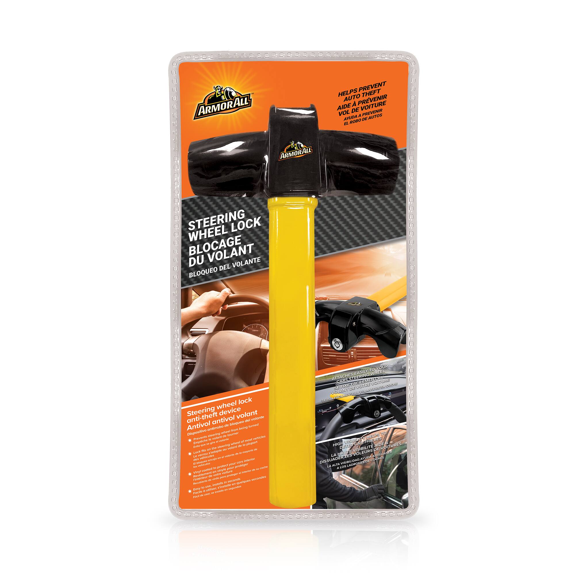 ARMORALL PREVENT HELPS PREVENT AUTO THEFT AIDE A PREVENIR VOL DE VOITURE EL ROBO DE AUTO  
ARMORALL STEERING LOCK WHEEL BLOCAGE DU VOLANT DU DEL VOLANTE L BLOQUEO lock wheel Steering device volant anti-theft entivol Antivol  
Steering wheel lock anti-theft device Antivol anti-volant volant
