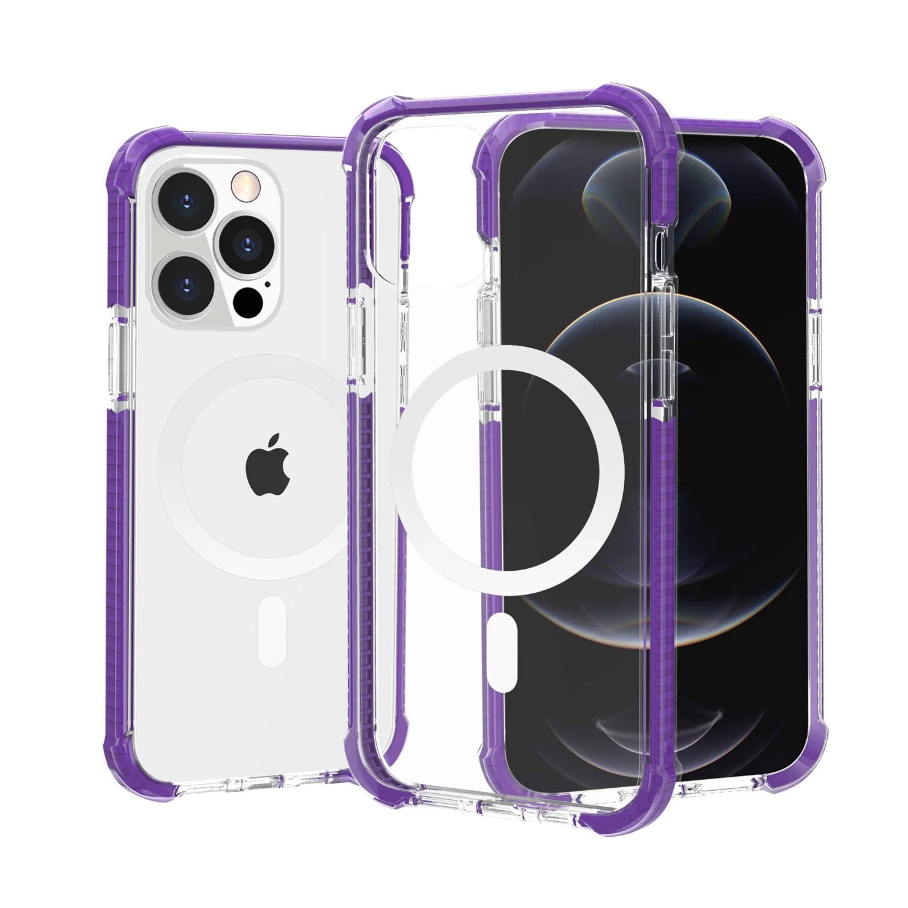 Front. Kitcheniva - Magnetic Circle Acrylic Tough Shockproof Case With 2 Tempered Glass For iPhone 15 Purple - Purple.