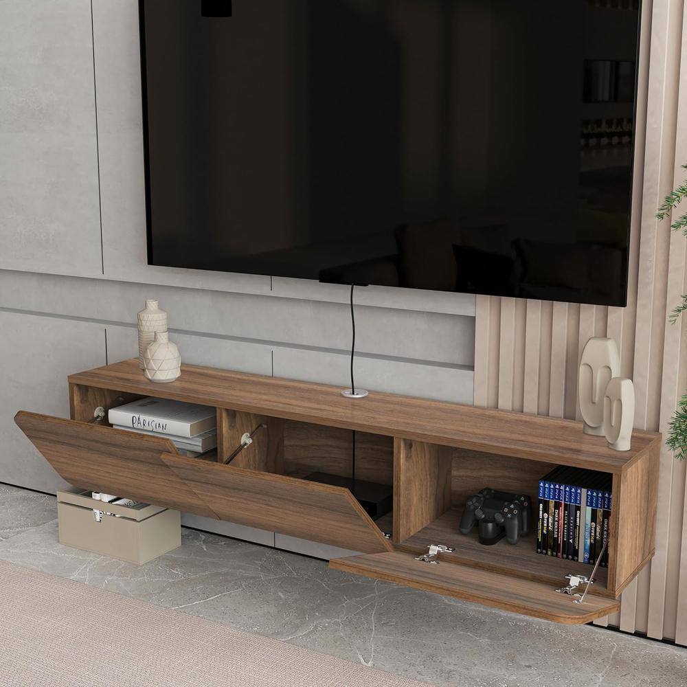 Alt View 1. Atelier Mobili - Floating TV Console for up to 80 inch TV and Under TV Cabinet (Walnut) - Walnut.