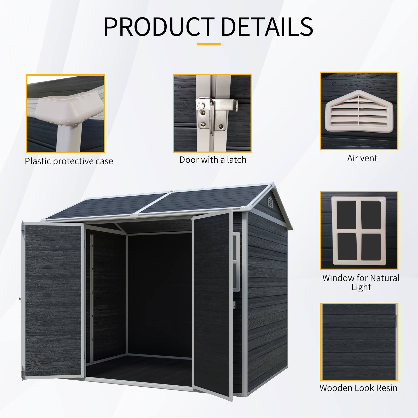 PRODUCT DETAILS

- Plastic protective case
- Door with a latch
- Air vent
- Window for Natural Light
- Wooden Look Resin
