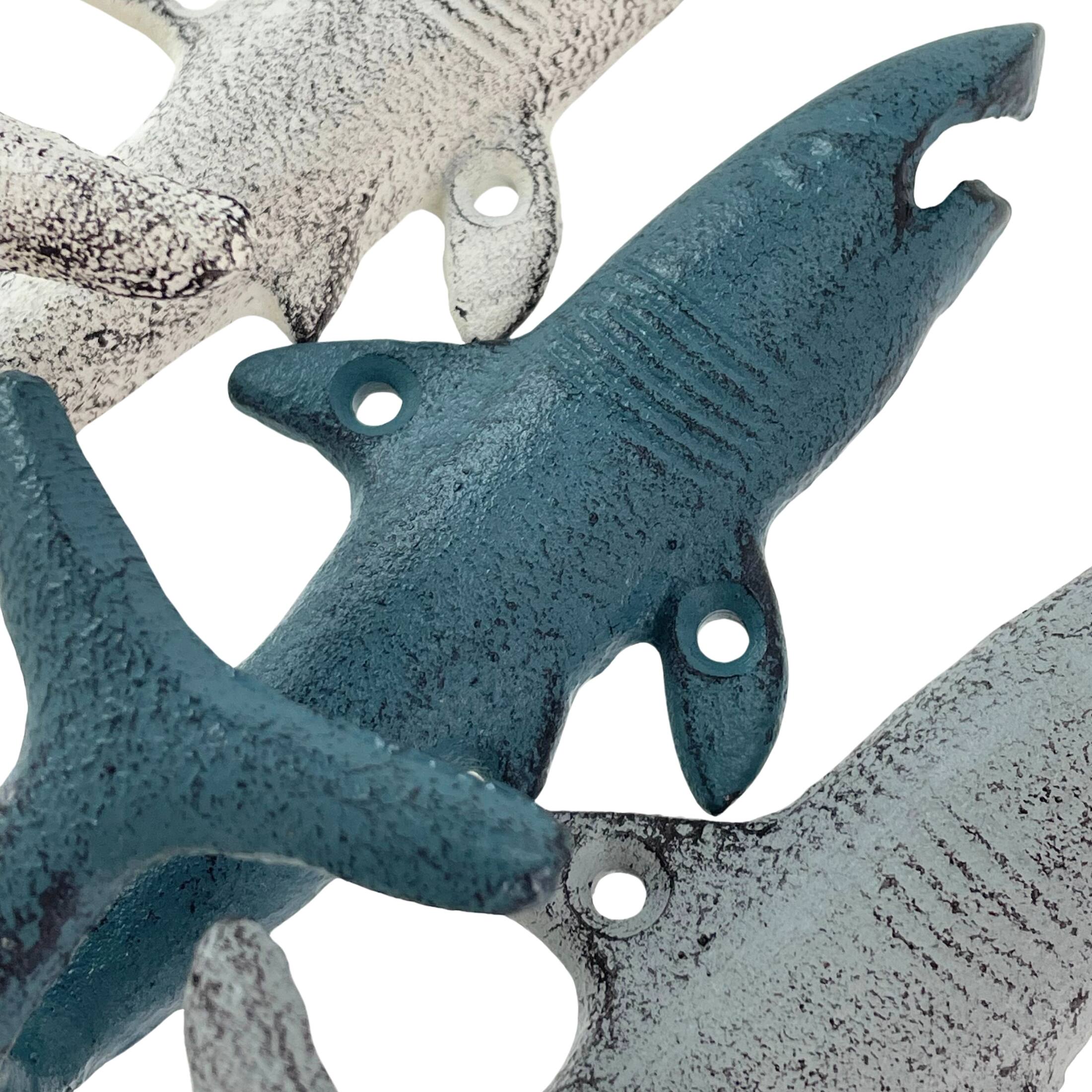 Alt View 2. Zeckos - Set of 3 Shark Wall Hooks in Blue, Gray, White – Perfect for Nautical Themes - Multicolored.