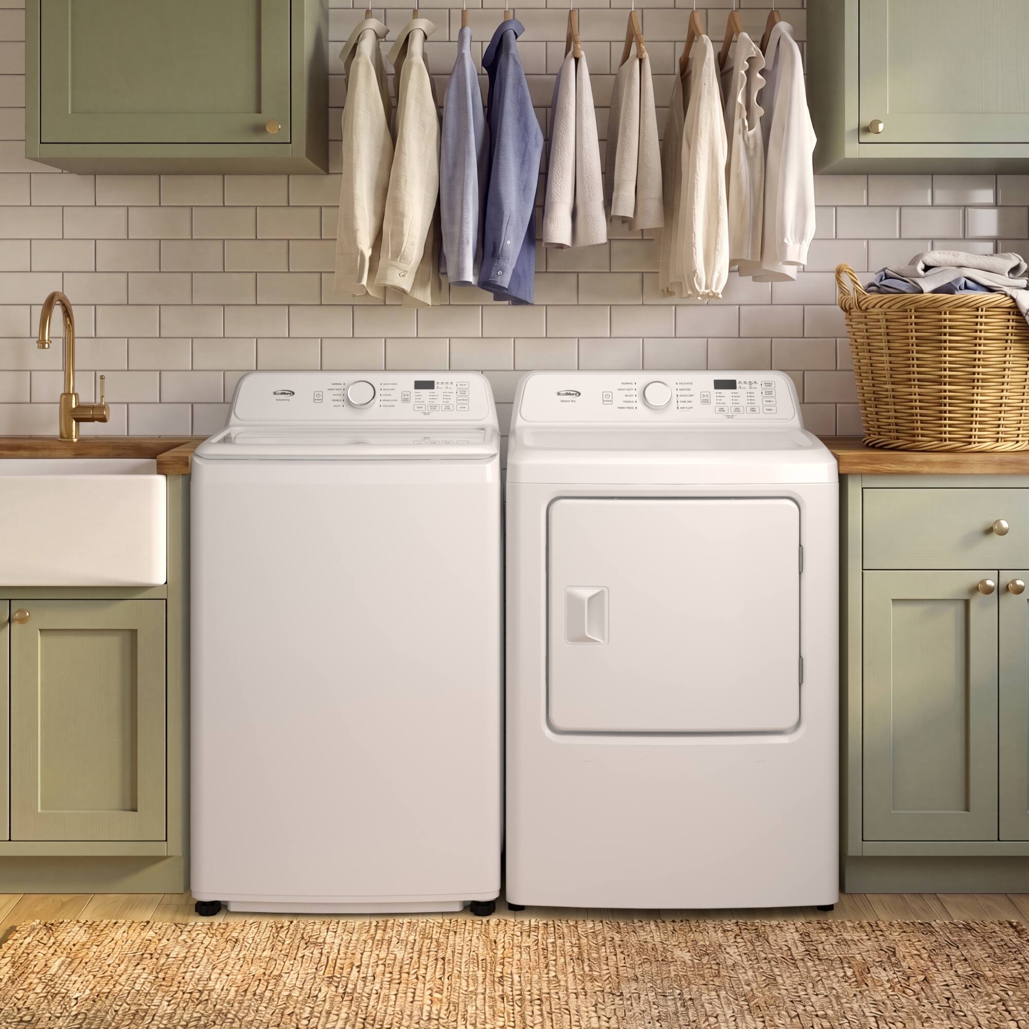 Left. Koolmore - 25 In. 4.1 Cu. Ft. Top Load Washer, Stainless Steel Tub, Soft-Close Glass Lid, 10 Wash Cycles, Vibration Reduction - White.