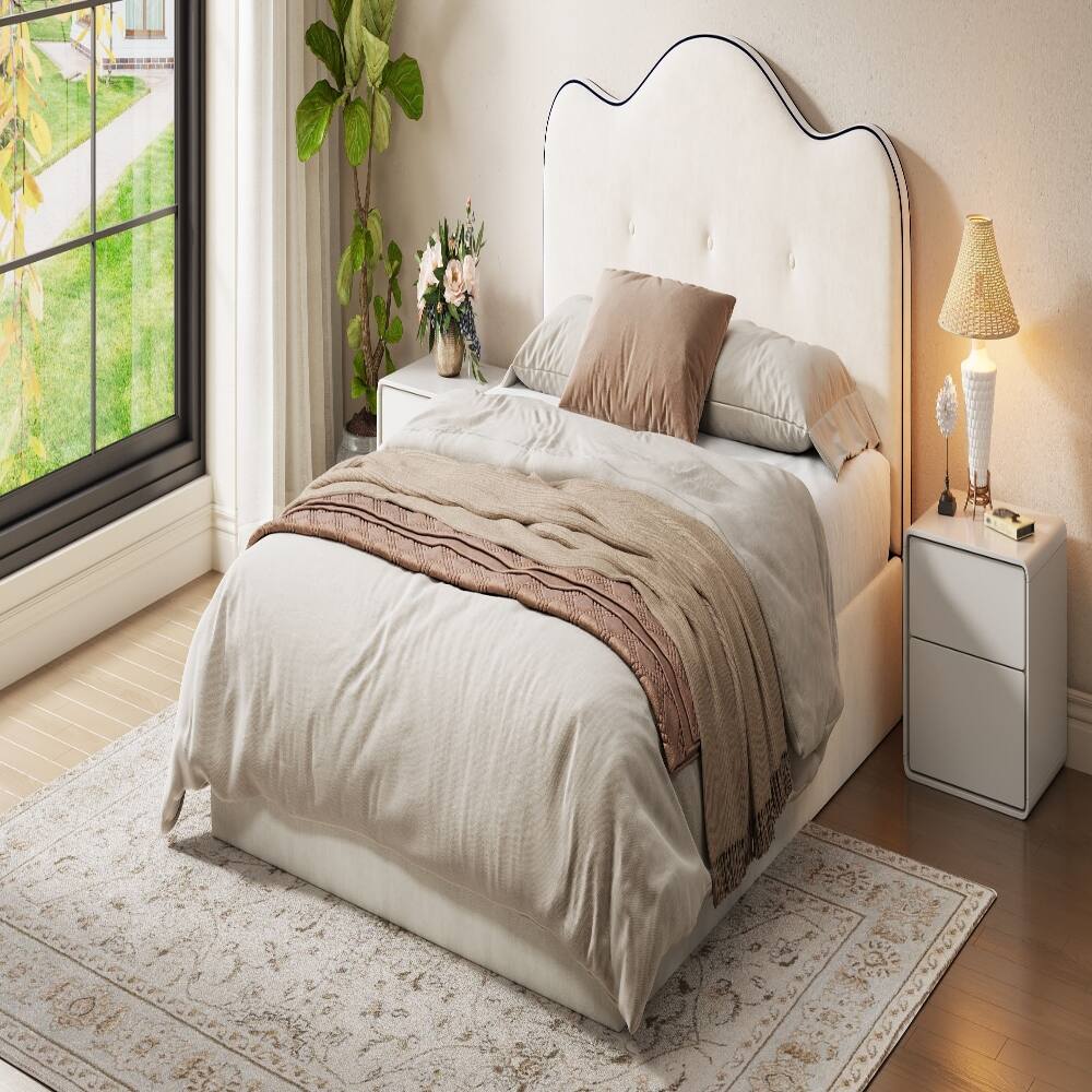 Alt View 3. Loheer - Loheer King Size Upholstered Platform Bed Beige Velvet Frame - Beige.