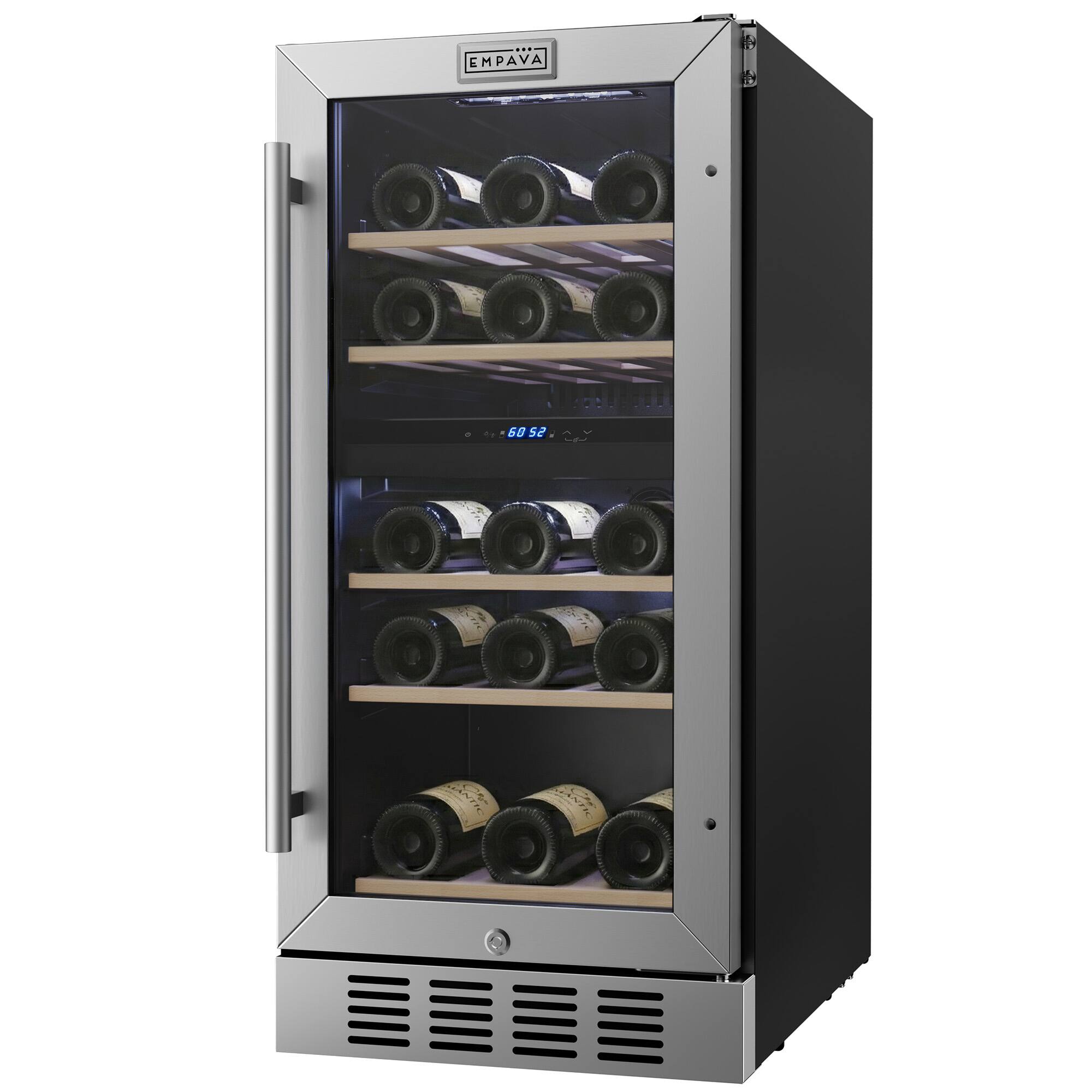 Angle. Empava - 15 In. 26-bottle Dual Zone Wine Cooler Mini Fridge With 5 Beech Wood Shelves - Reversible Door For Home Bar In Black - Black.