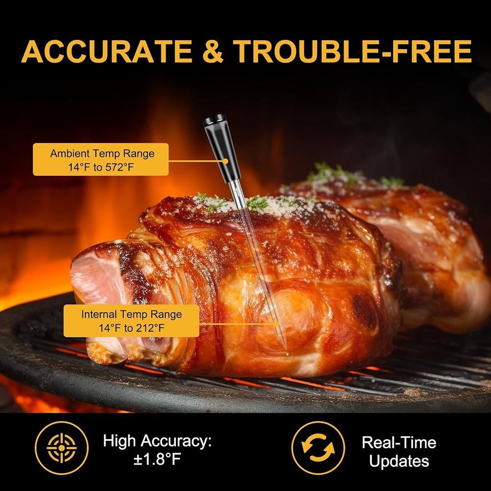 ACCURATE & TROUBLE-FREE

Ambient Temp Range  
14°F to 572°F

Internal Temp Range  
14°F to 212°F

High Accuracy:  
±1.8°F

Real-Time Updates